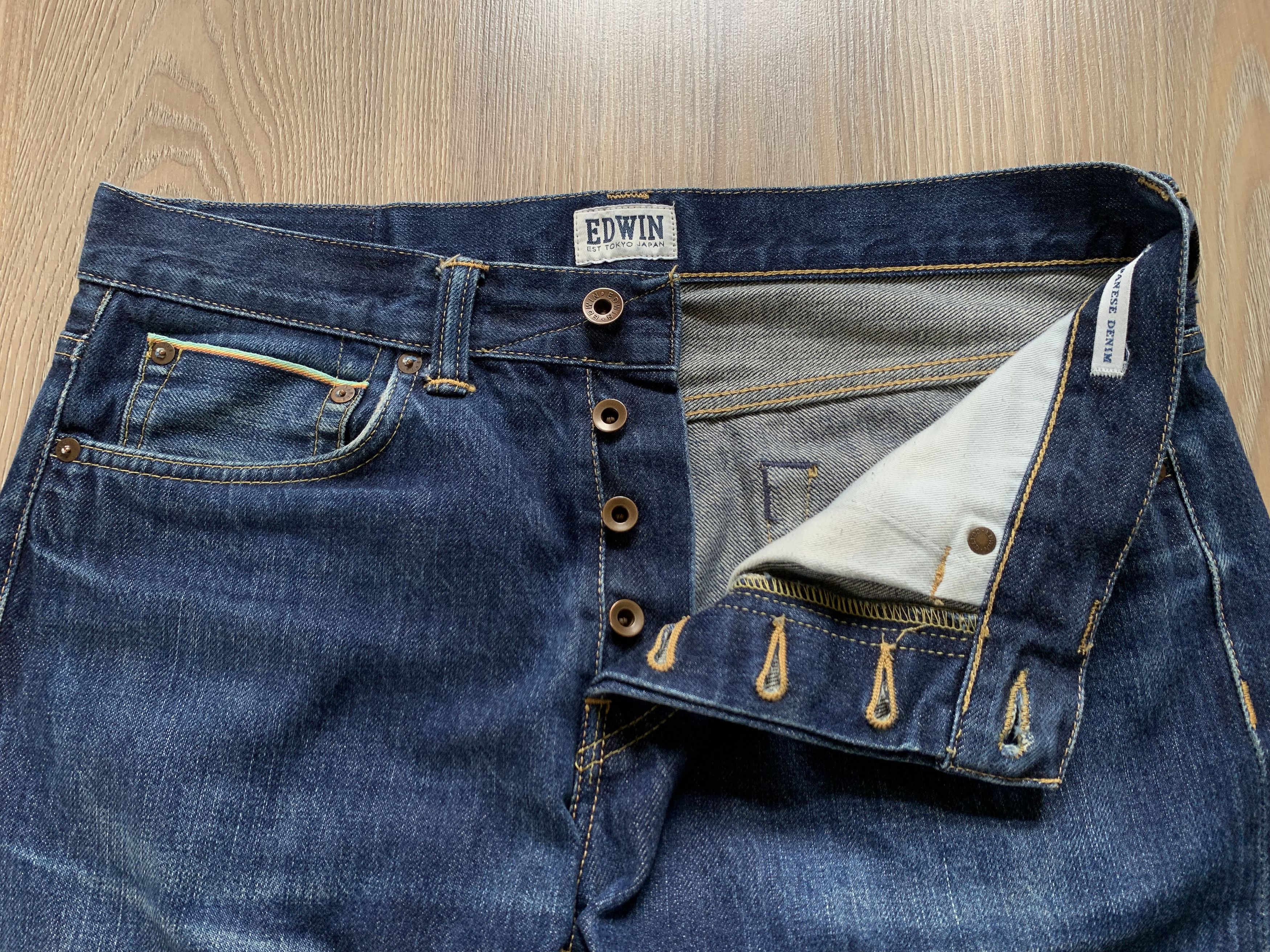 Edwin Vintage Edwin ED-80 Rainbow Selvedge Denim Slim Jeans Size US 30 / EU 46 - 6 Thumbnail