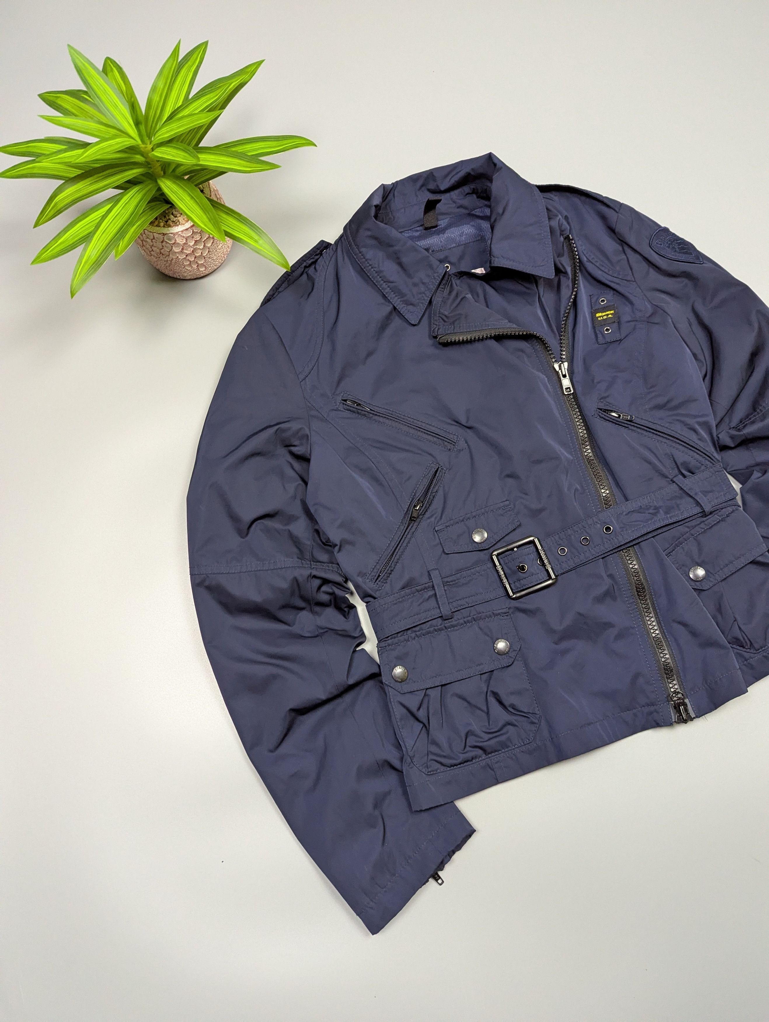 Vintage BLAUER USA Vintage Women Navy Blue Lightweight Belted Jacket Size M / US 6-8 / IT 42-44 - 3 Thumbnail