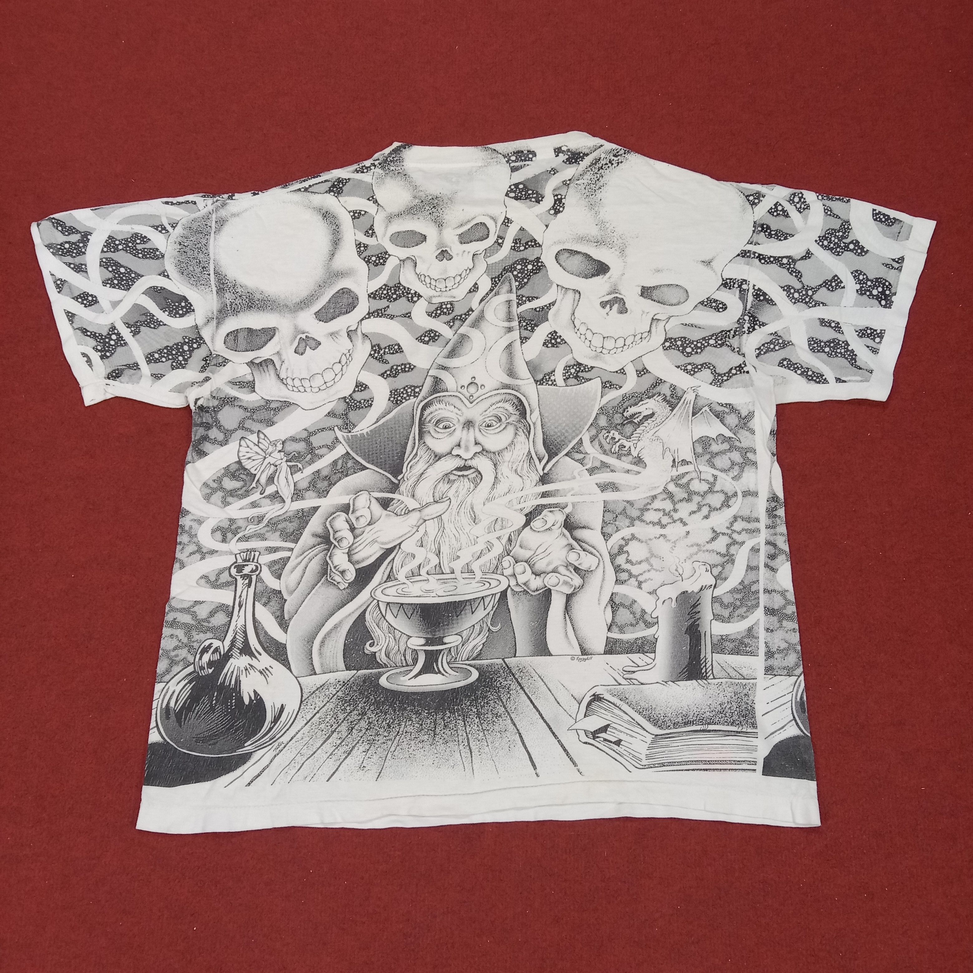 Vintage Witch Wizard Skulls Design Rock Punk Style Vintage Tshirt Size US XL / EU 56 / 4 - 3 Thumbnail