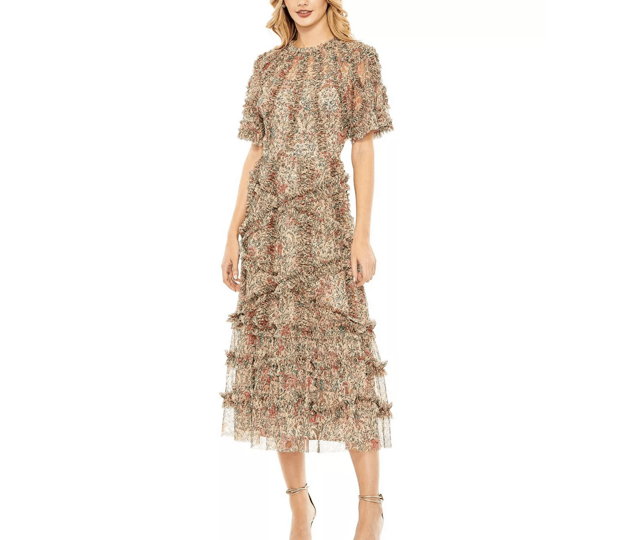 Mac Duggal Women's Floral Flutter Sleeve Mesh Print Dress Size M / US 6-8 / IT 42-44 - 1 Thumbnail