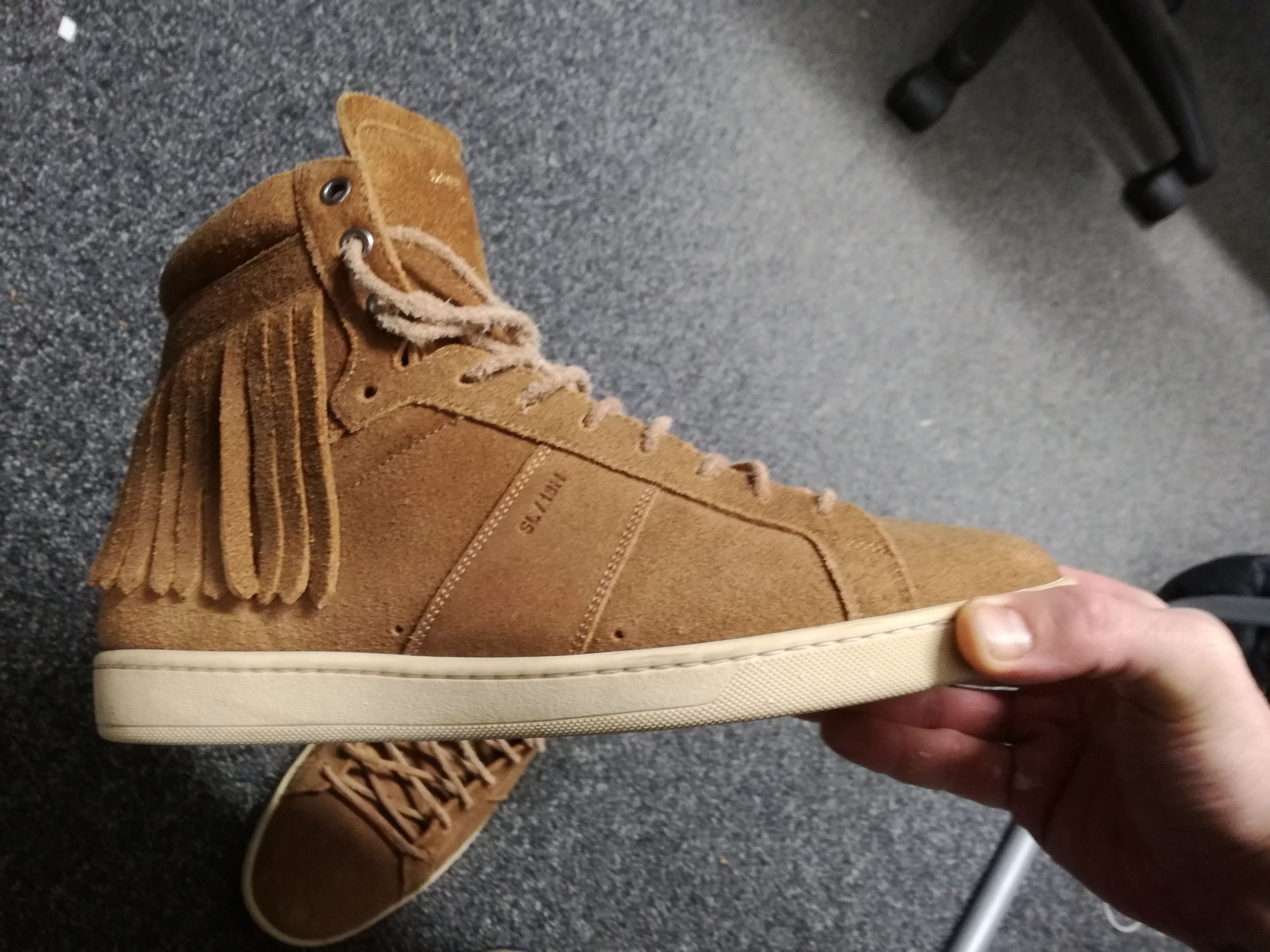 image of Saint Laurent Paris Slp Fw14 Fringe Sneakers In Nut Suede Size 41 in Brown, Men's