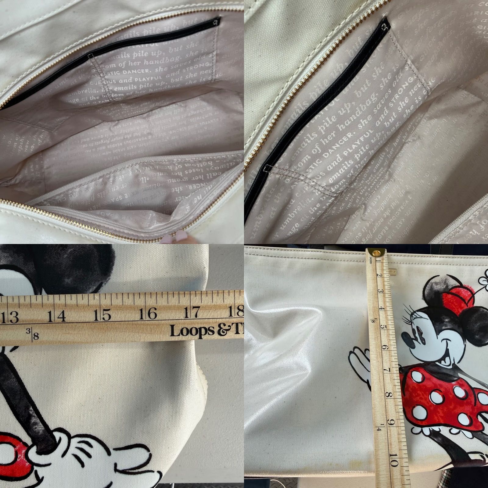 Vintage kate spade new york x Disney Minnie Mouse Tote Bag Cream Coated Canvas Black Straps Tote Womens Medium Pattern Solid Bag Accessories Size M / US 6-8 / IT 42-44 - 10 Thumbnail