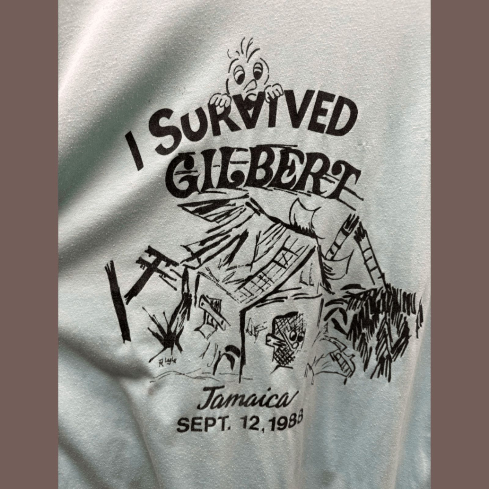 Vintage VTG Graphic Tee “I Survived Hurricane Gilbert” Jamaica 1988 Size US XL / EU 56 / 4 - 5 Thumbnail