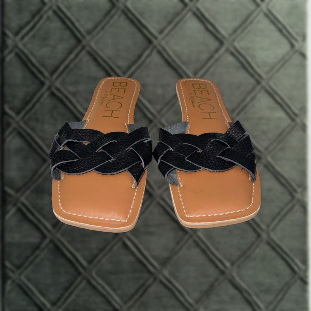 Vintage SOLE Beach by Matisse Escape Sandals Pad Sole Leather Black Size 9 Women Slide Tumbled Leather Black Size US 9 / IT 39 - 1 Thumbnail