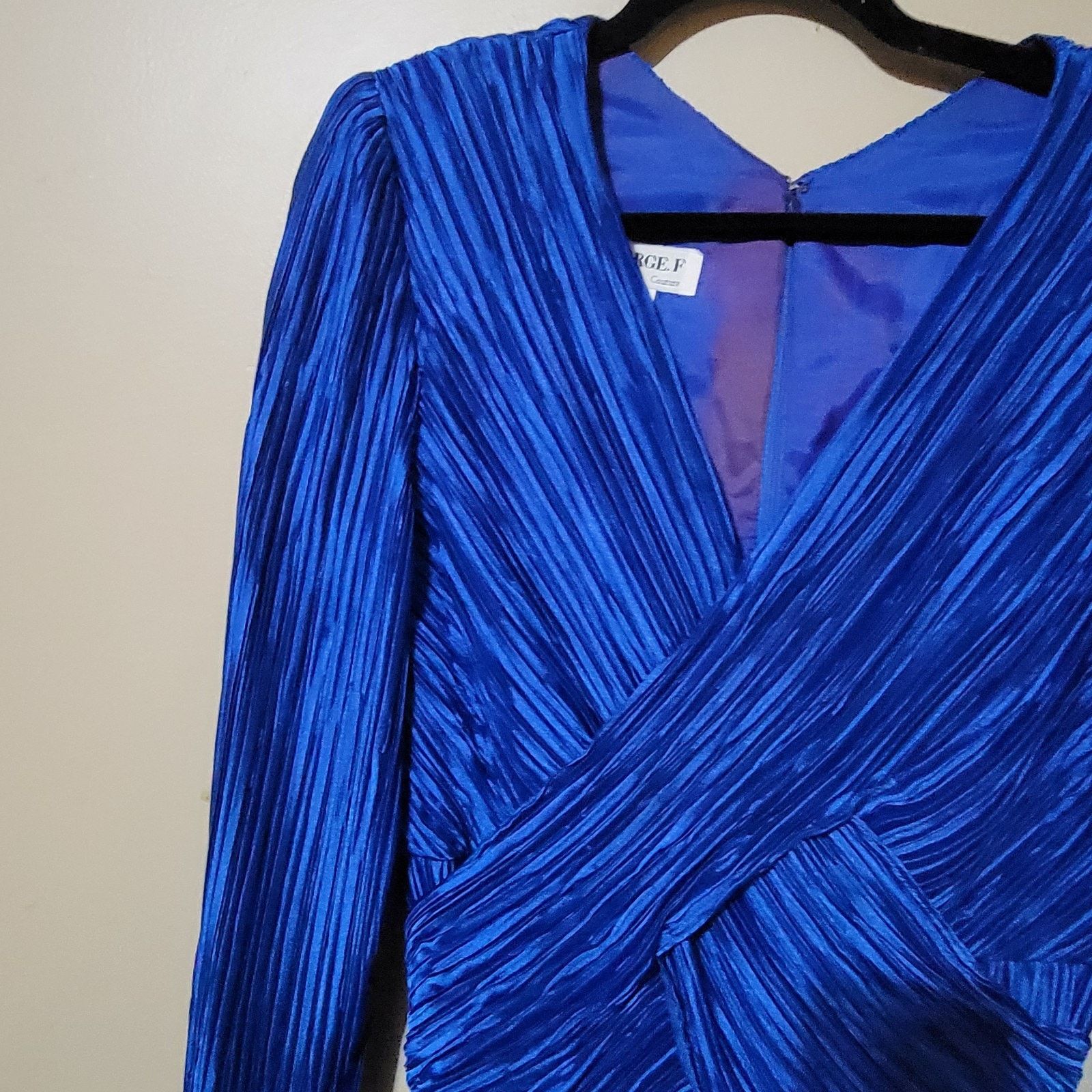 & Other Stories George F Couture Plisse Pleated Fortuny Cobalt Blue Gown Size XL / US 12-14 / IT 48-50 - 6 Thumbnail