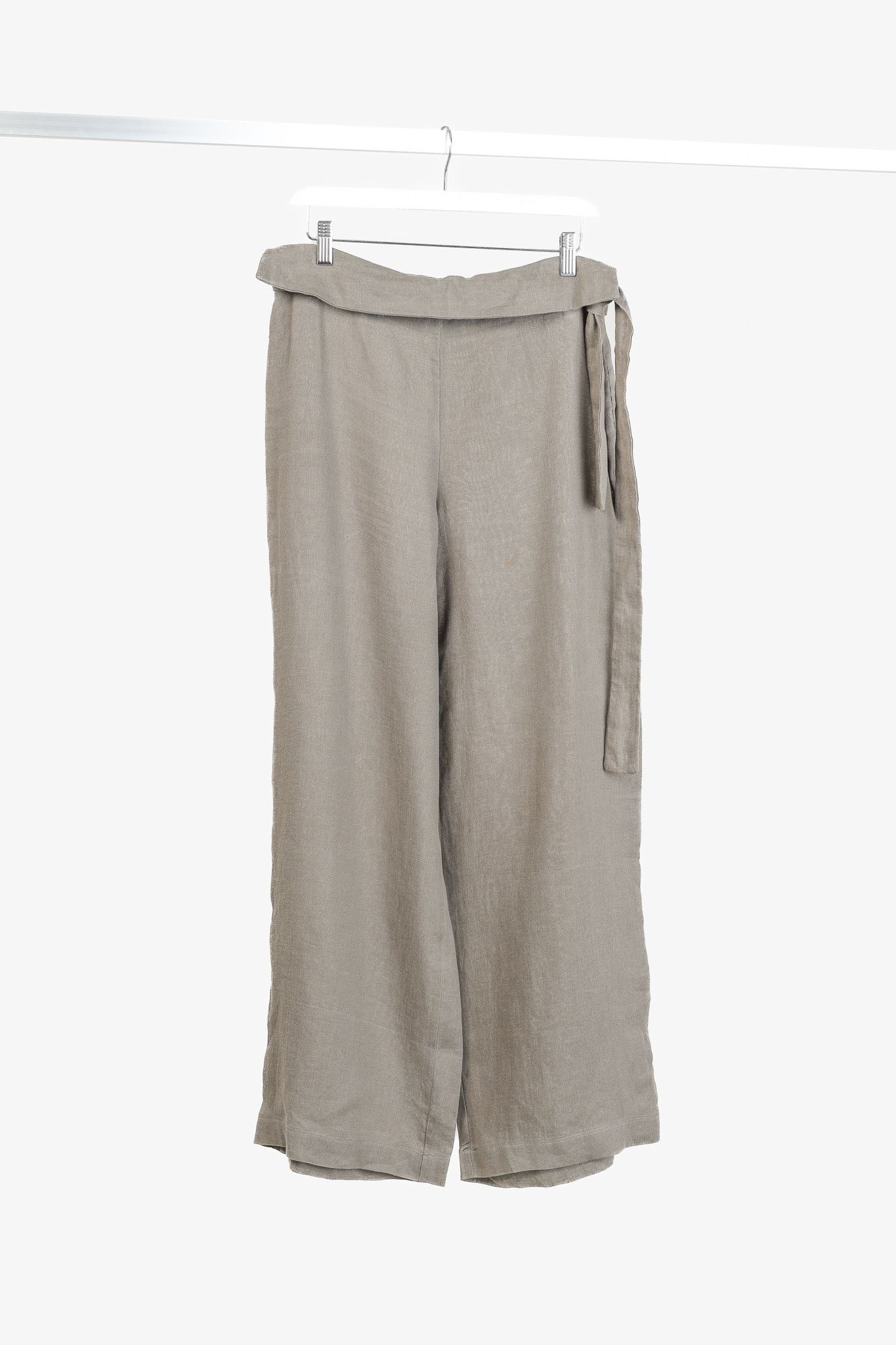 Sarah Pacini Sarah Pacini Taupe Linen Waist-Tie Wide-Leg Pants Size 32" / US 10 / IT 46 - 1 Thumbnail