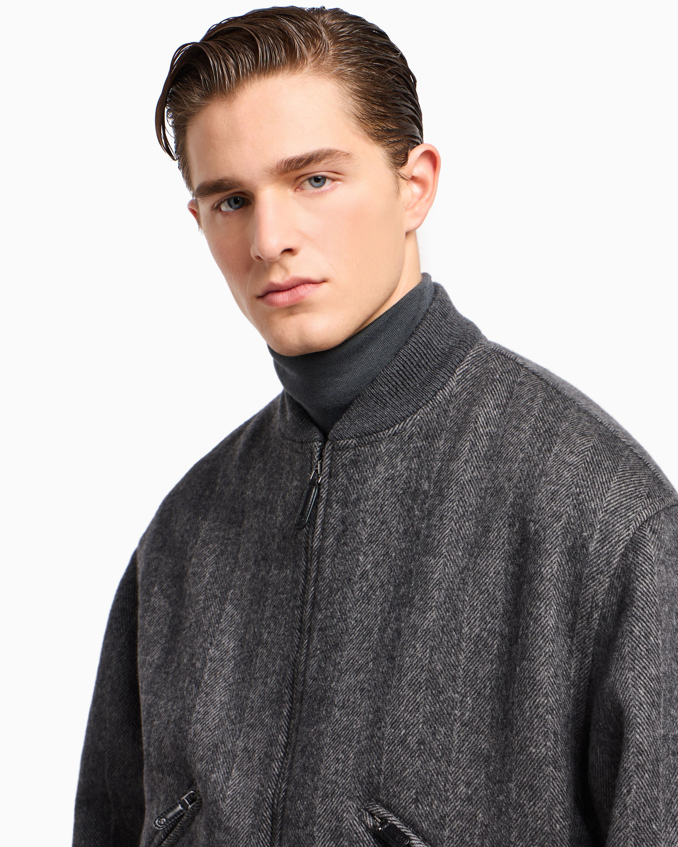 Giorgio Armani Cashmere Chevron Herringbone Zip-Front Bomber Jacket Blouson Size US XL / EU 56 / 4 - 2 Thumbnail