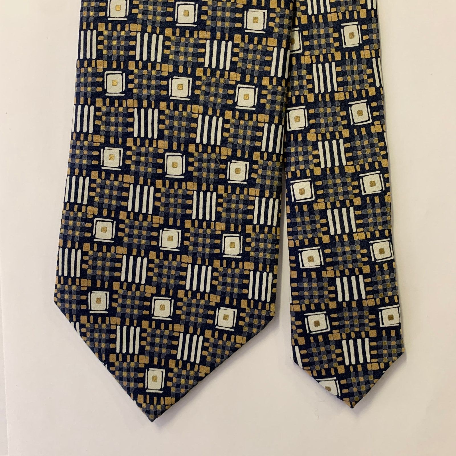 Ermenegildo Zegna ERMENEGILDO ZEGNA Green Orange Beige Geometric Silk Tie Size ONE SIZE - 1 Thumbnail