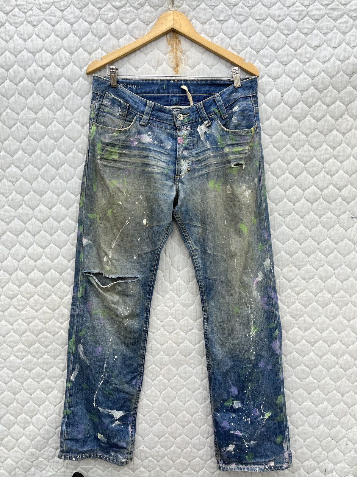 Japanese Brand 🔥🔥🔥ARCHIVE LUXY SPLATTER PAINT DENIM Size US 33 - 1 Thumbnail