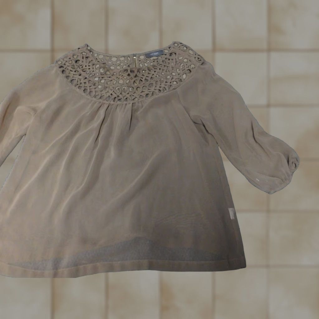 Vintage UMGEE Blouse Women L Brown Pullover High Neck Long Sleeve Cap Sleeve Solid Ruffle Casual Classic Polyester Woven Stretch Regular Vintage No Size L / US 10 / IT 46 - 1 Thumbnail