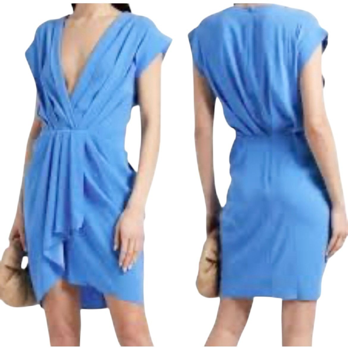 Iro IRO Garm Blue Faux Wrap Draped V-Neck Crepe Mini Dress Size M / US 6-8 / IT 42-44 - 1 Thumbnail