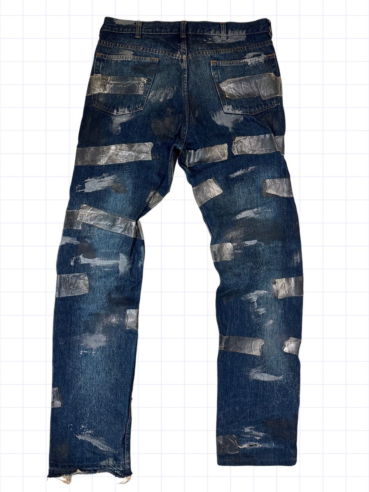 Vintage “Dirty” Duct Tape Hand Painted Denim Jeans 34 Rubber Size US 34 / EU 50 - 2 Thumbnail