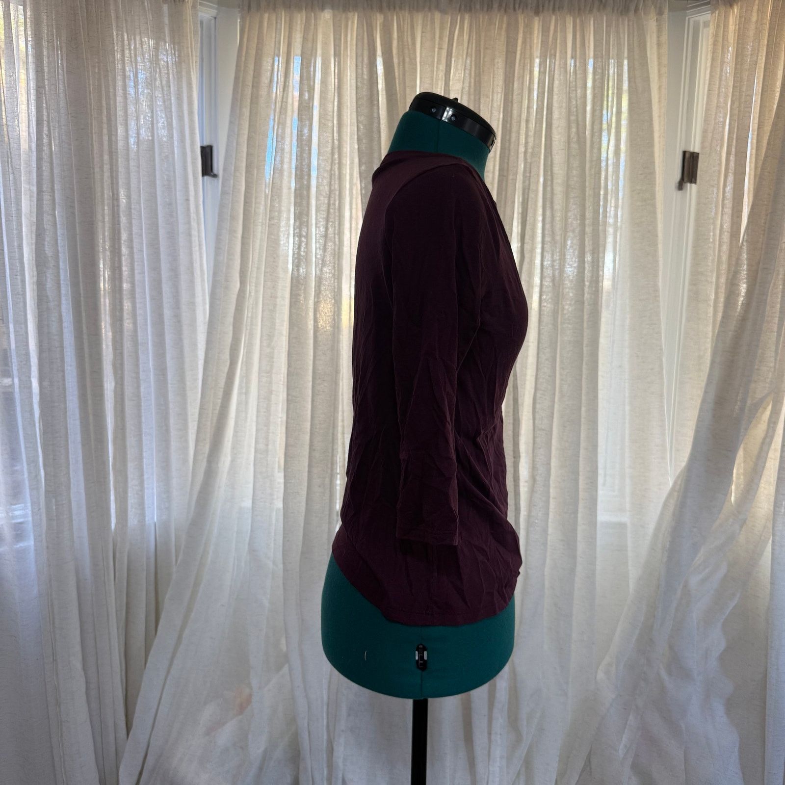 Joie Joie Maroon Cotton Lyocell ¾ Sleeve Top | Sz S Size S / US 4 / IT 40 - 4 Thumbnail
