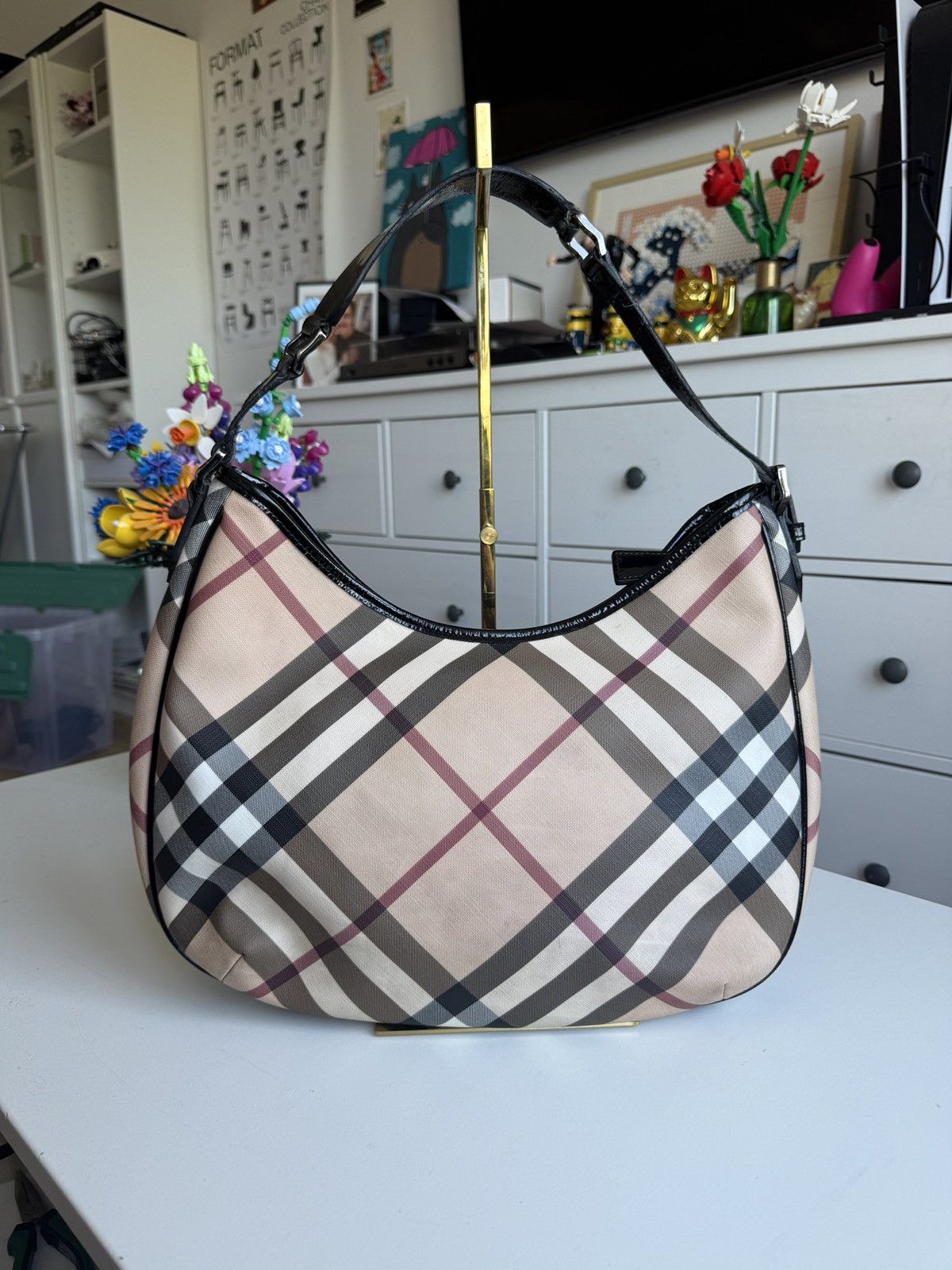 Vintage Y2K Burberry London Nova Check Hobo Shoulder Bag in Beige, Women's