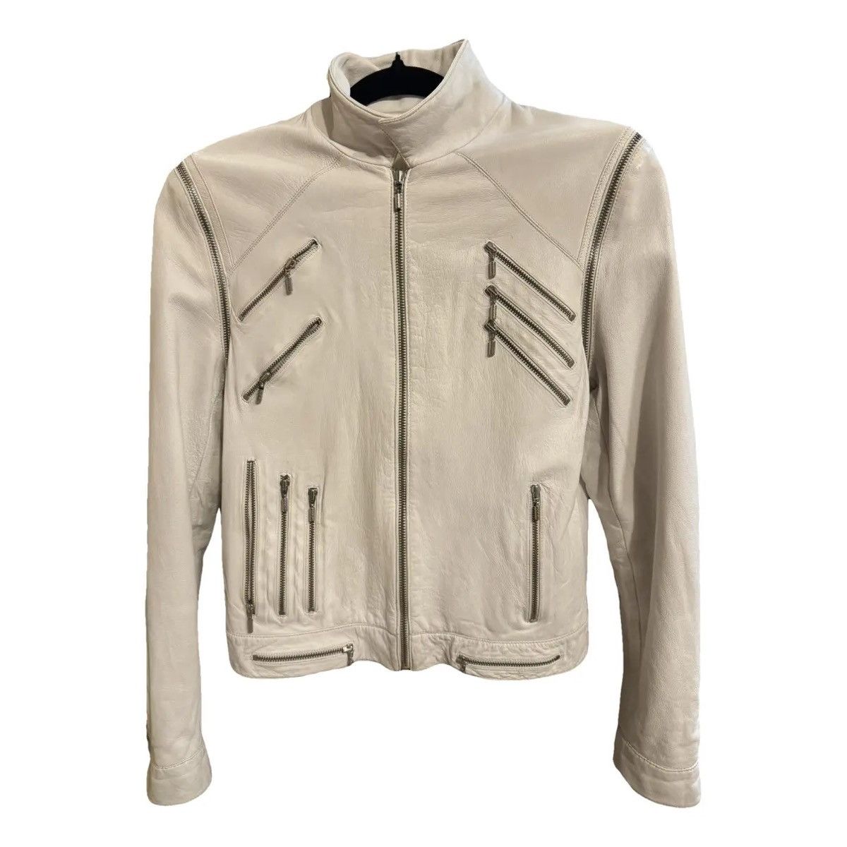 Versace white leather jacket hotsell