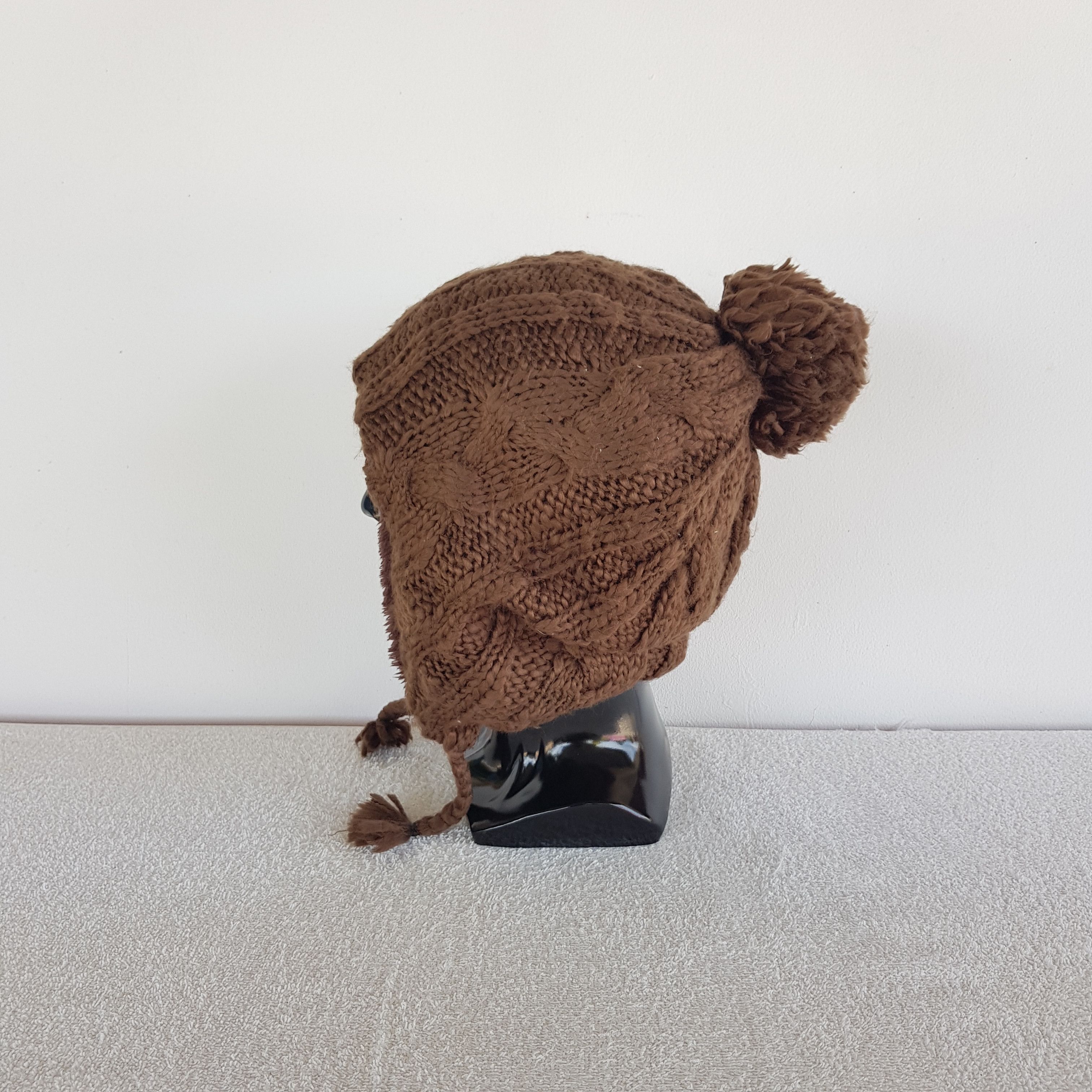 Japanese Brand Vintage Cable Knit Earflap Beanie Fleece Fur Snow Caps Hats Size ONE SIZE - 4 Thumbnail