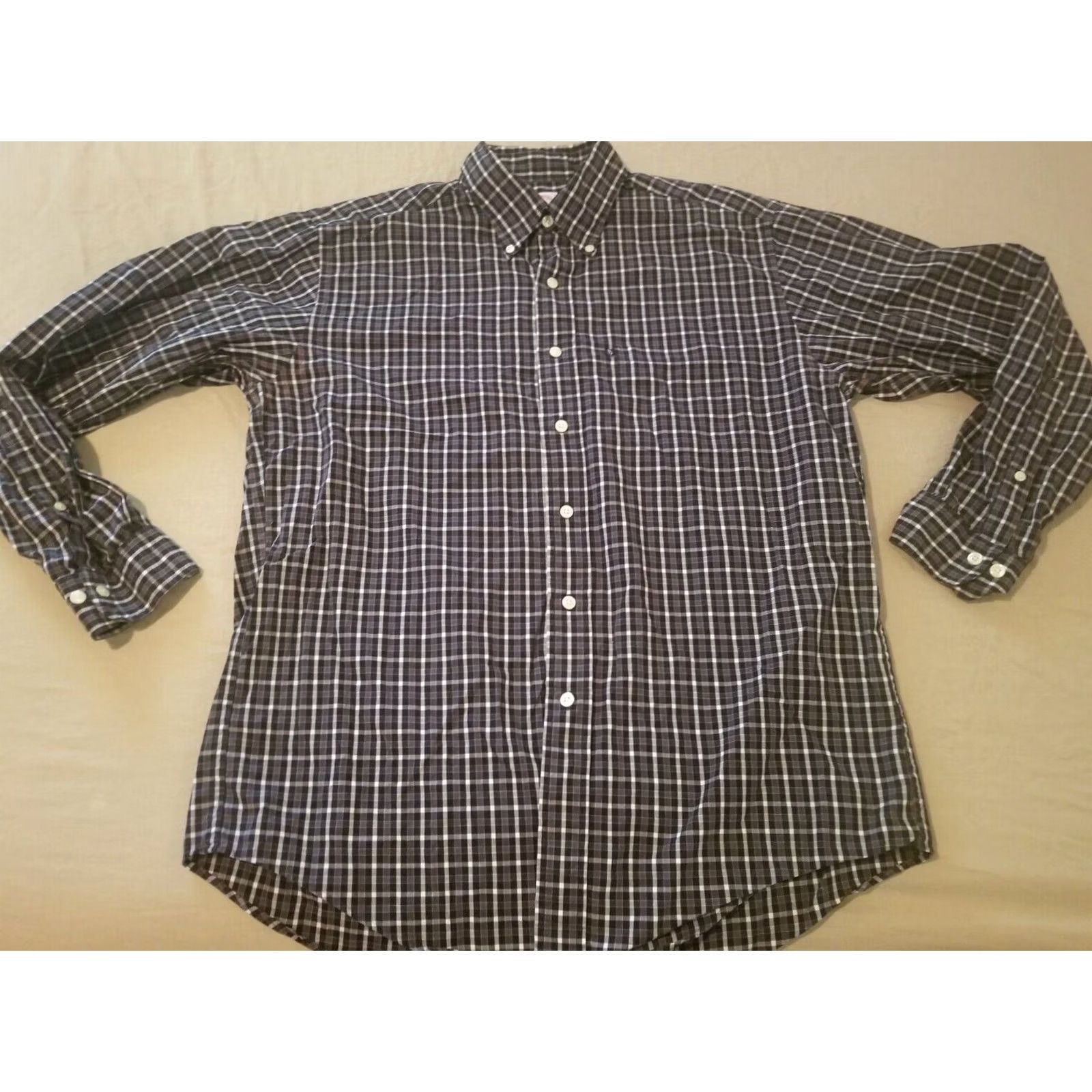 Brooks Brothers Mens Brooks Brothers Dress Shirt M Black Gray Button Cotton - Large Size 40R - 2 Thumbnail