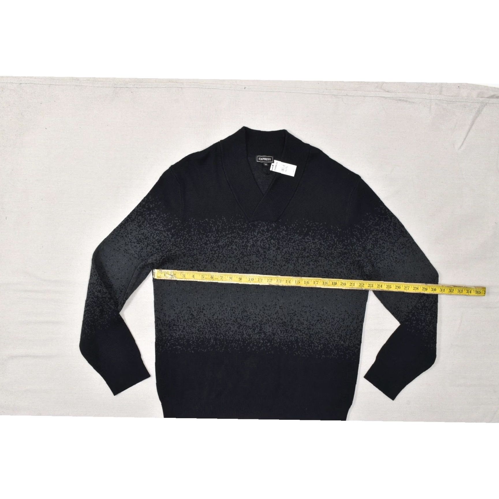 Express Express Sweater Men XXL Black Gray Ombre Shawl Neck 100% Cotton NWT Size US XXL / EU 58 / 5 - 4 Thumbnail