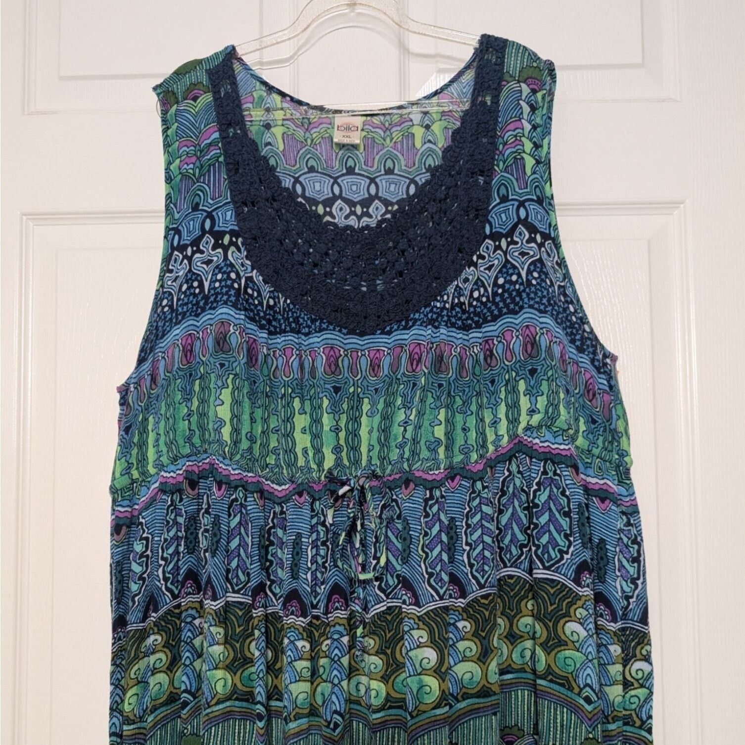 Designer Bila Boho Maxi Dress Womens Size XXL Blue Geometric Crochet Size XXL / US 16-18 / IT 52-54 - 2 Thumbnail