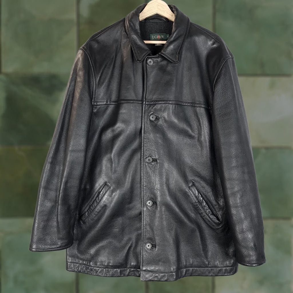 J.Crew J.CREW Coat Mens Medium Black Leather Wool Lined Button Front Car Coat Size US M / EU 48-50 / 2 - 1 Thumbnail