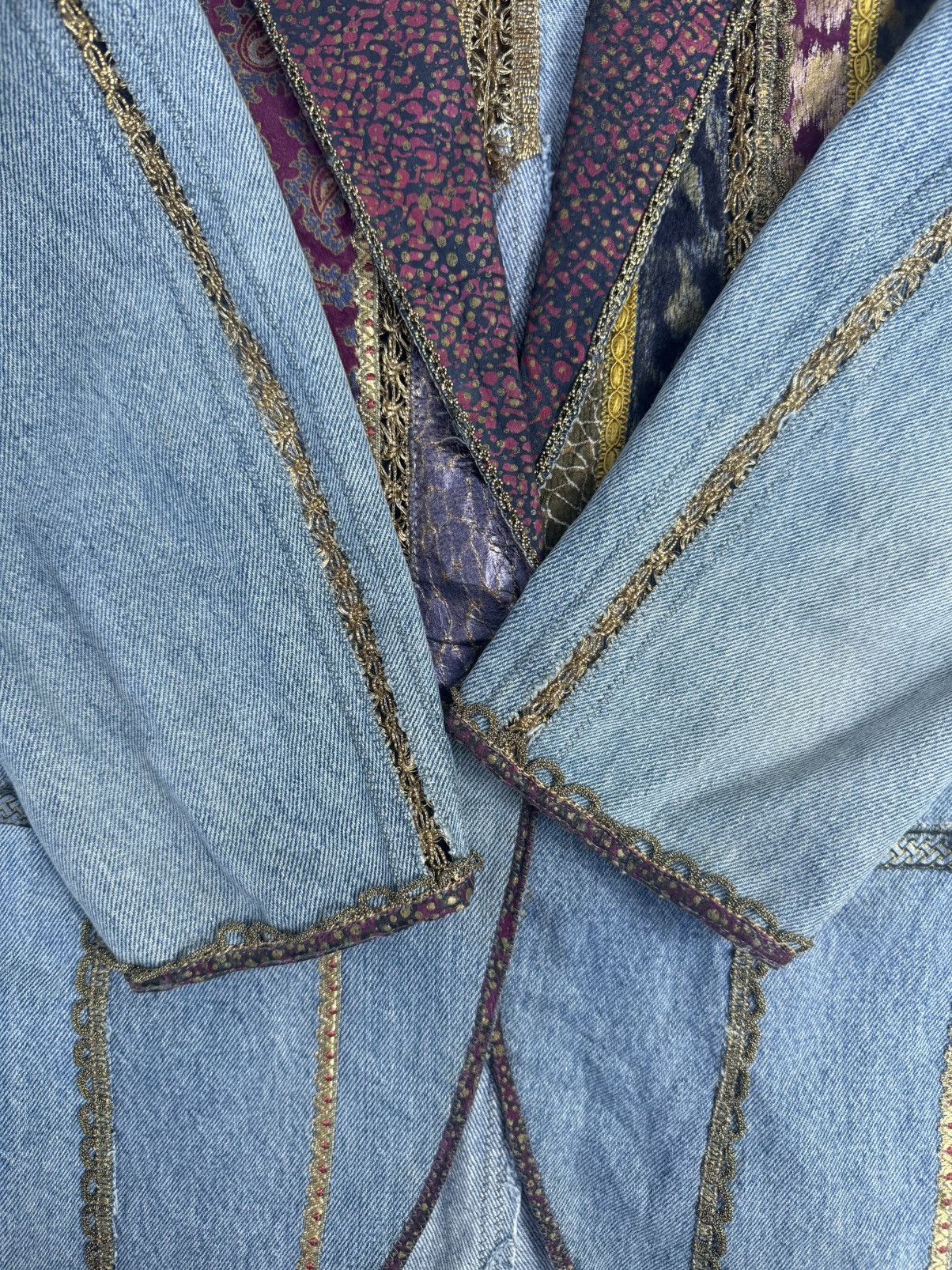 Roberto Cavalli 70's-80's Roberto Cavalli Denim & Leather Patchwork Blazer Size S / US 4 / IT 40 - 7 Thumbnail