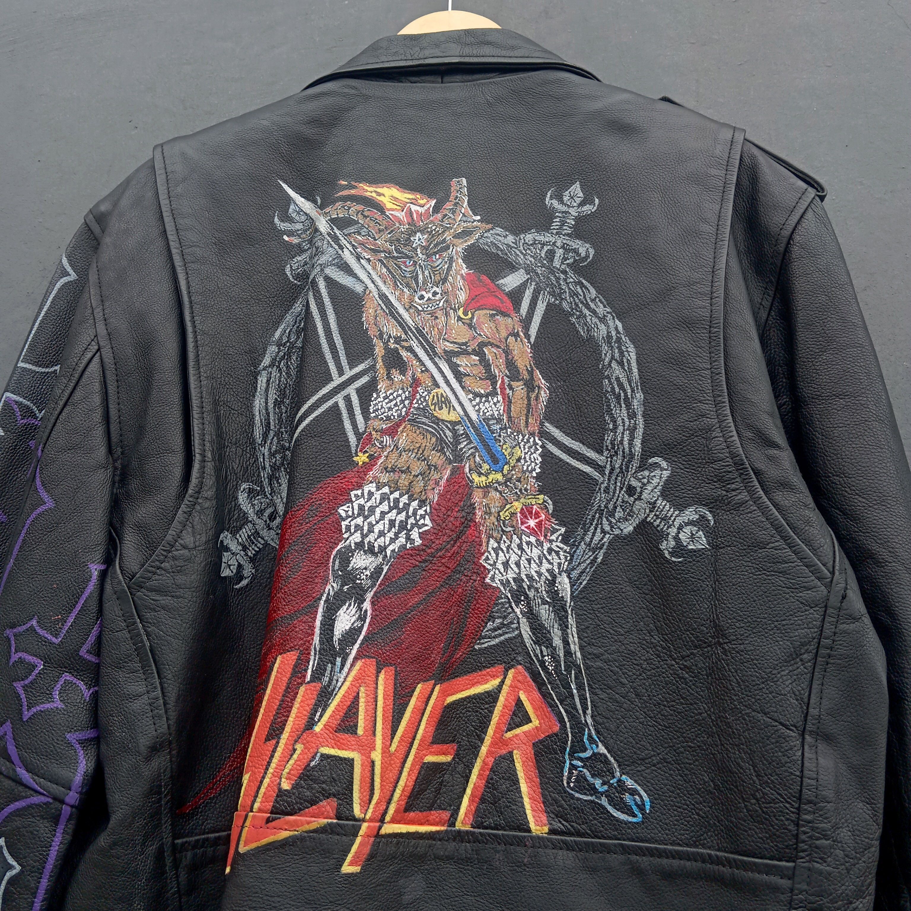 Other 1 of 1 vintage slayer motorcycle hand painted leather jacket Size US XL / EU 56 / 4 - 5 Thumbnail