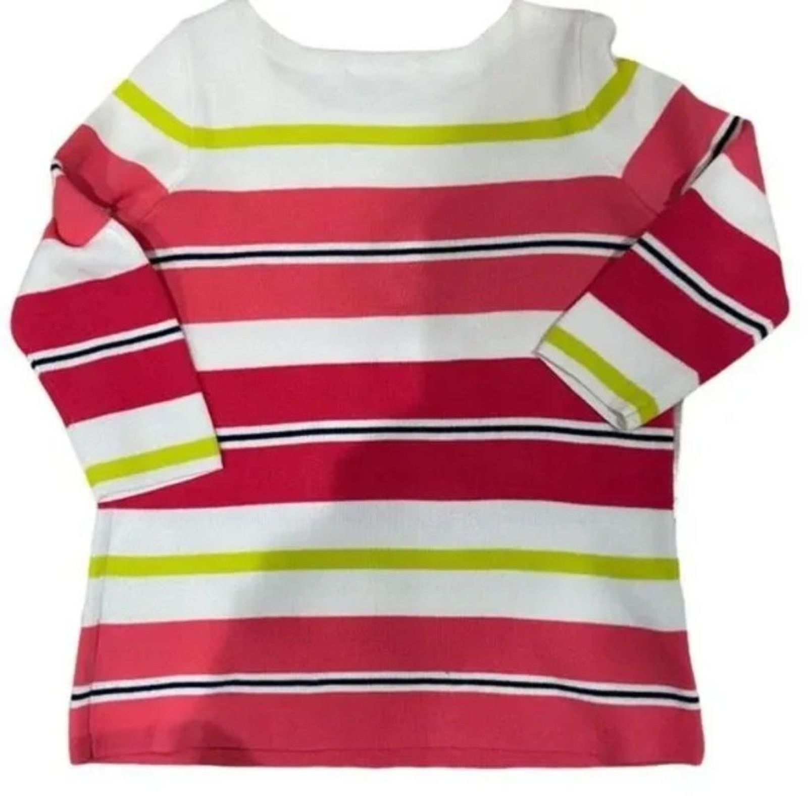 Loft LOFT Cotton Coral Color-block Striped Sweater Sz PM Size ONE SIZE - 2 Thumbnail