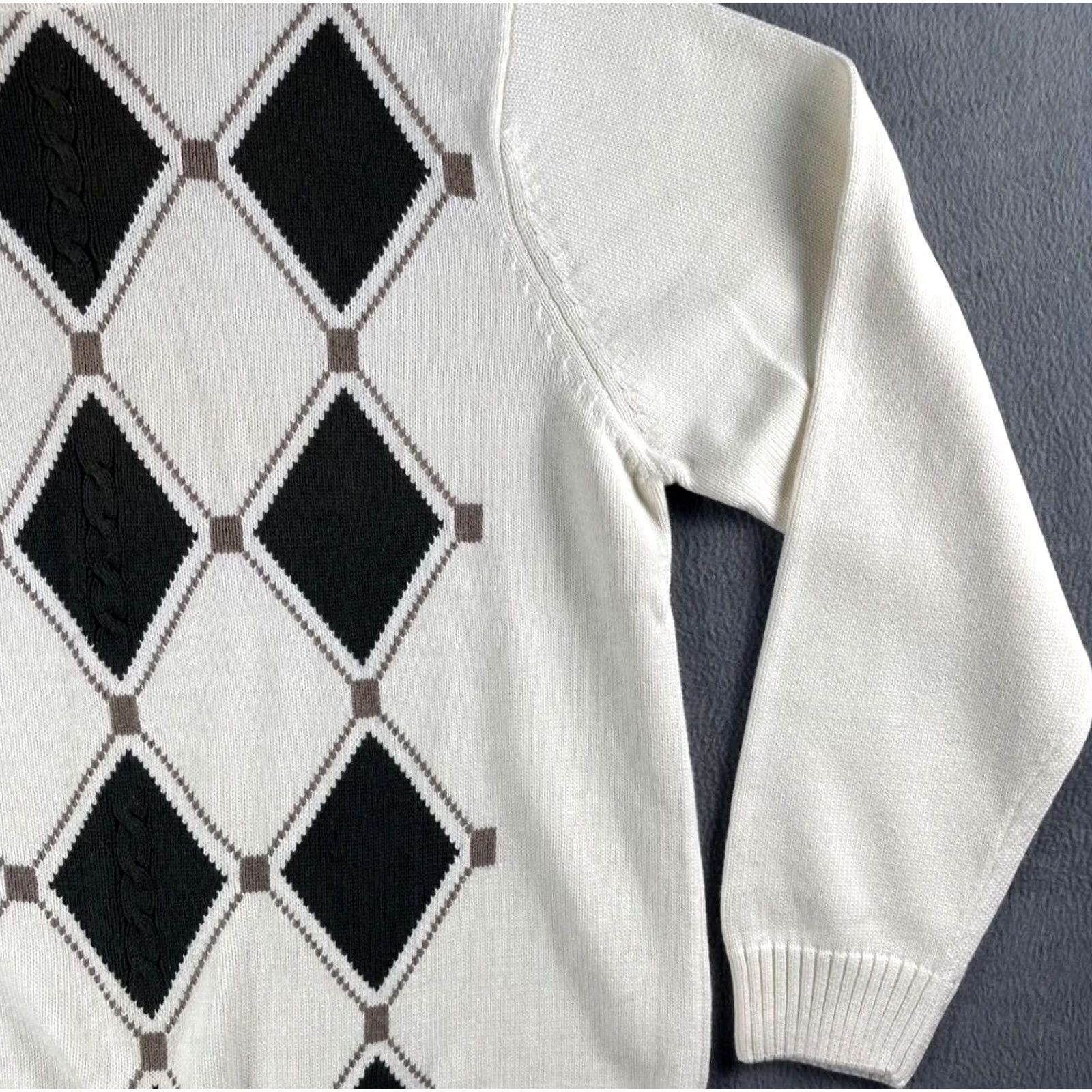 Dockers Dockers Mens Big & Tall Argyle Cable Knit Pullover - White Sweater Size US XXL / EU 58 / 5 - 5 Thumbnail