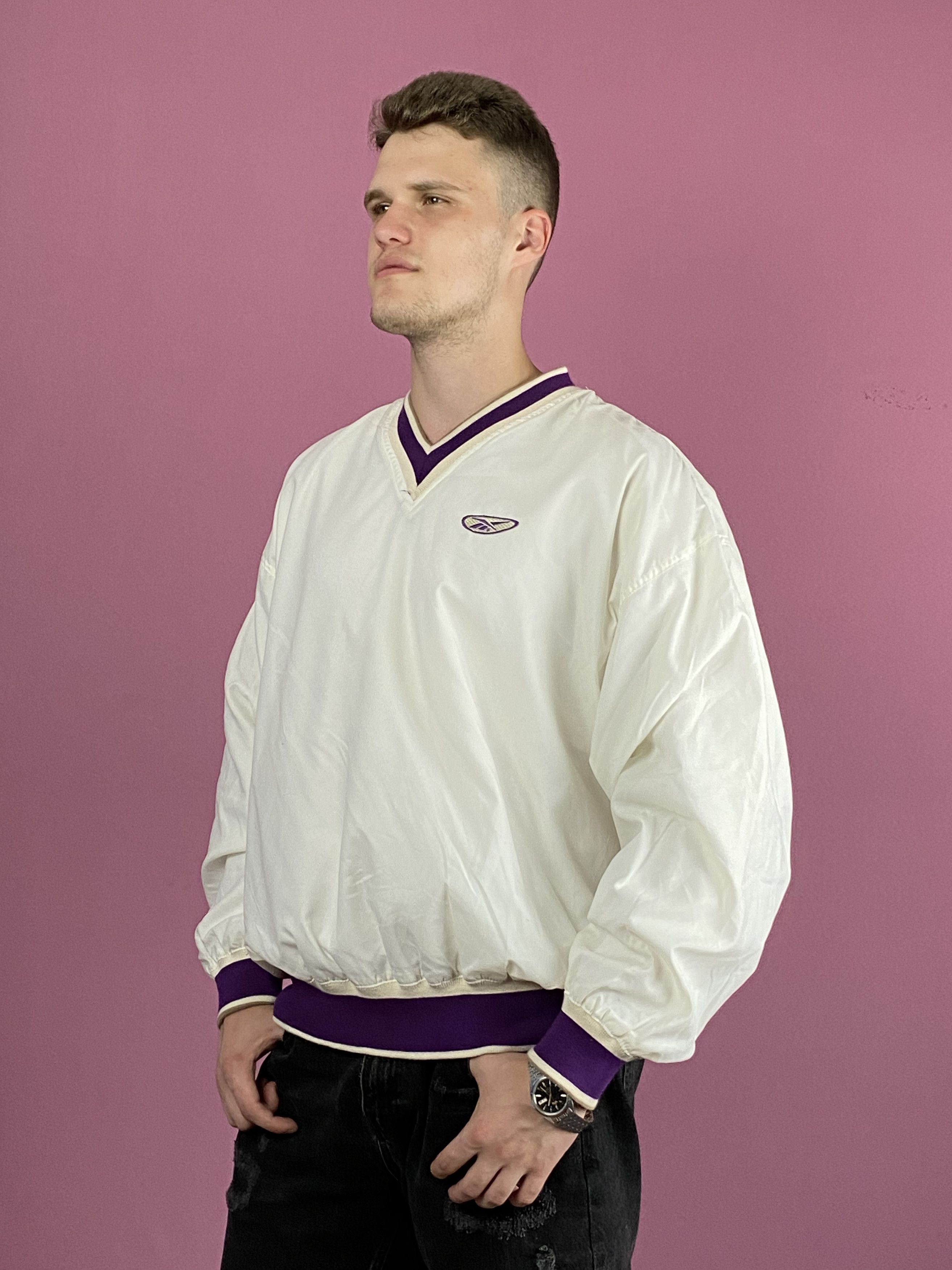 Reebok × Vintage Reebok Vintage Men's Windbreaker Jacket - L White Sweatshirt Size US L / EU 52-54 / 3 - 2 Thumbnail