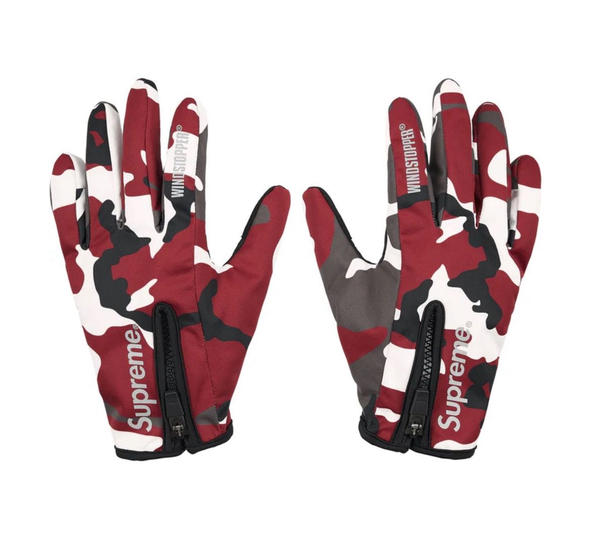 Supreme Windstopper Zip Gloves Medium Red Camo FW25