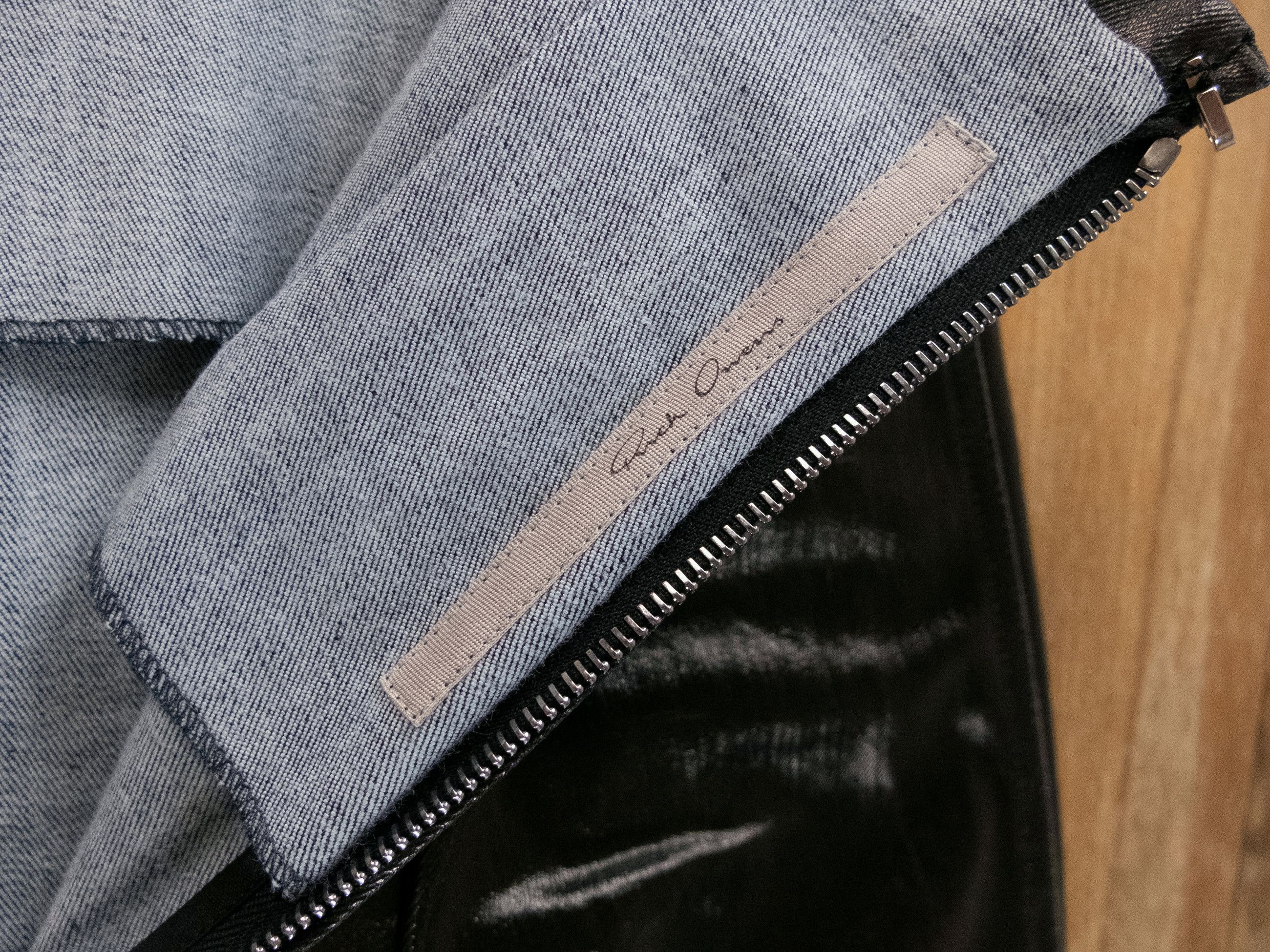 RICK OWENS Knee Al Pillar black pleated coated denim skirt