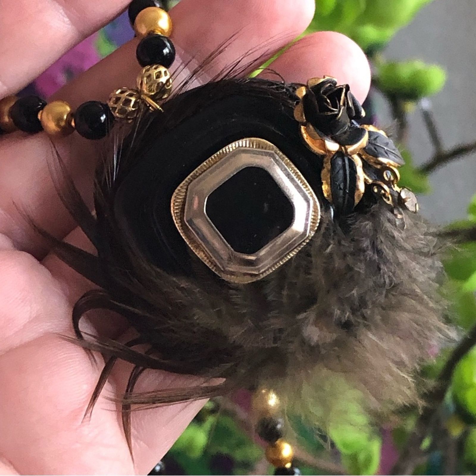 Handmade Handcrafted repurpose enamel feather crystal Pearl necklace Size ONE SIZE - 9 Thumbnail