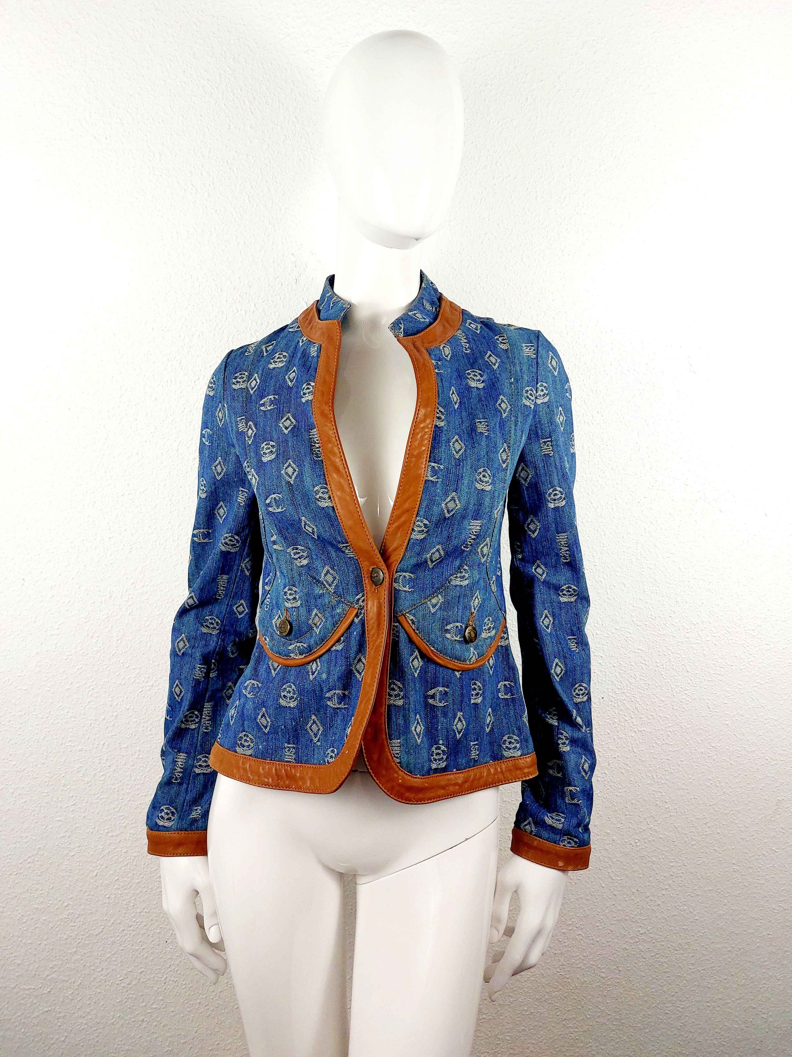 Roberto Cavalli Roberto Cavalli Leather Denim Monogram Logo Jeans Jacket Size S / US 4 / IT 40 - 3 Thumbnail