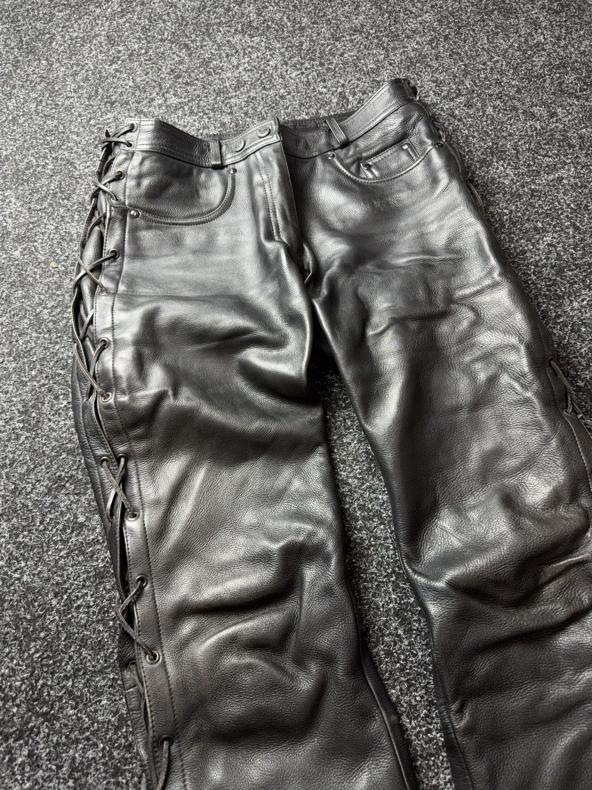 Genuine Leather Leather Rock Punk Biker MOTO Pants Lace Up Goth Moto Black Size US 32 / EU 48 - 3 Thumbnail