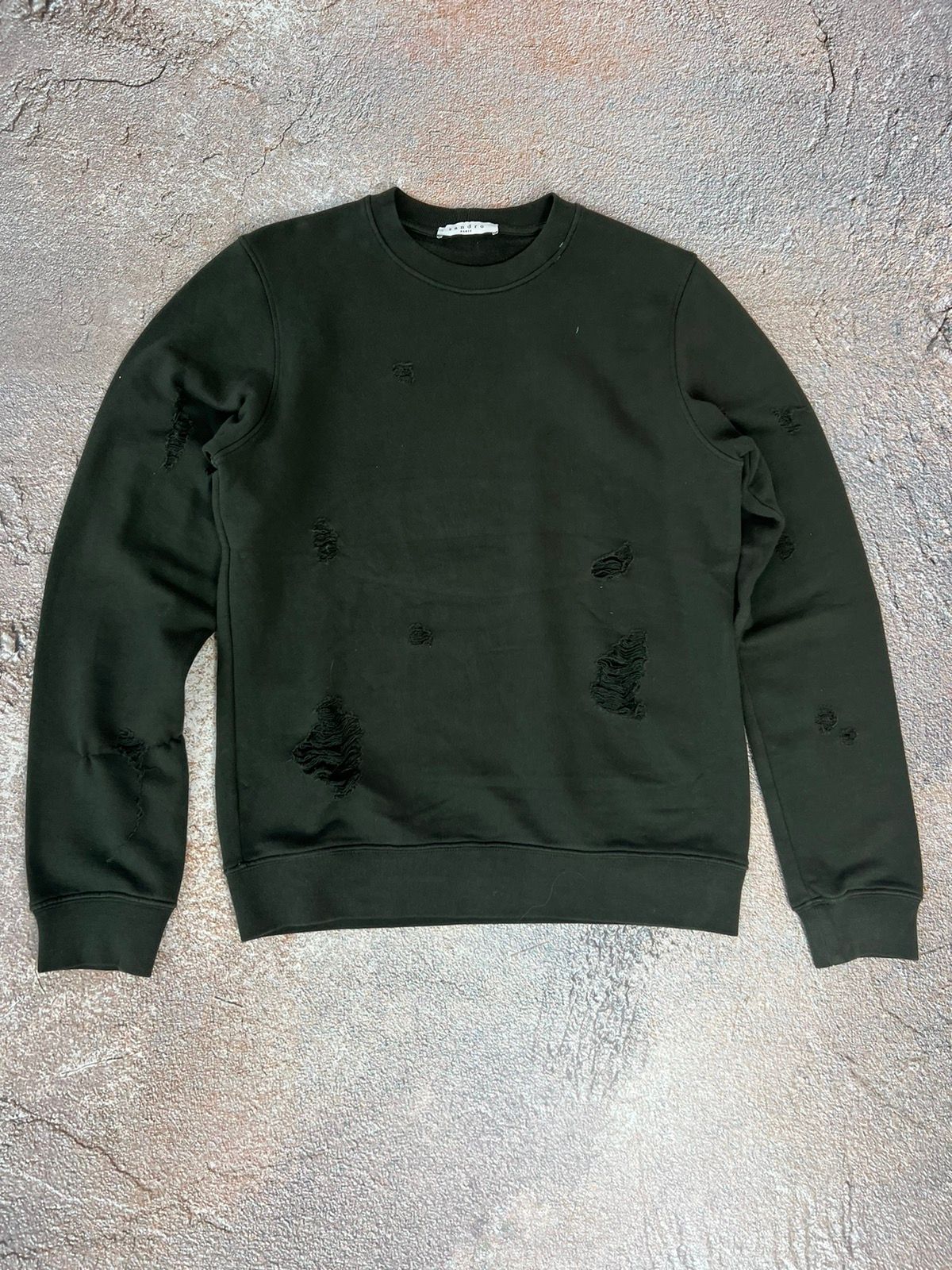 Pre-owned Sandro Y2k  Distressed Sweatshirt Designer Japan Style In Dark Green