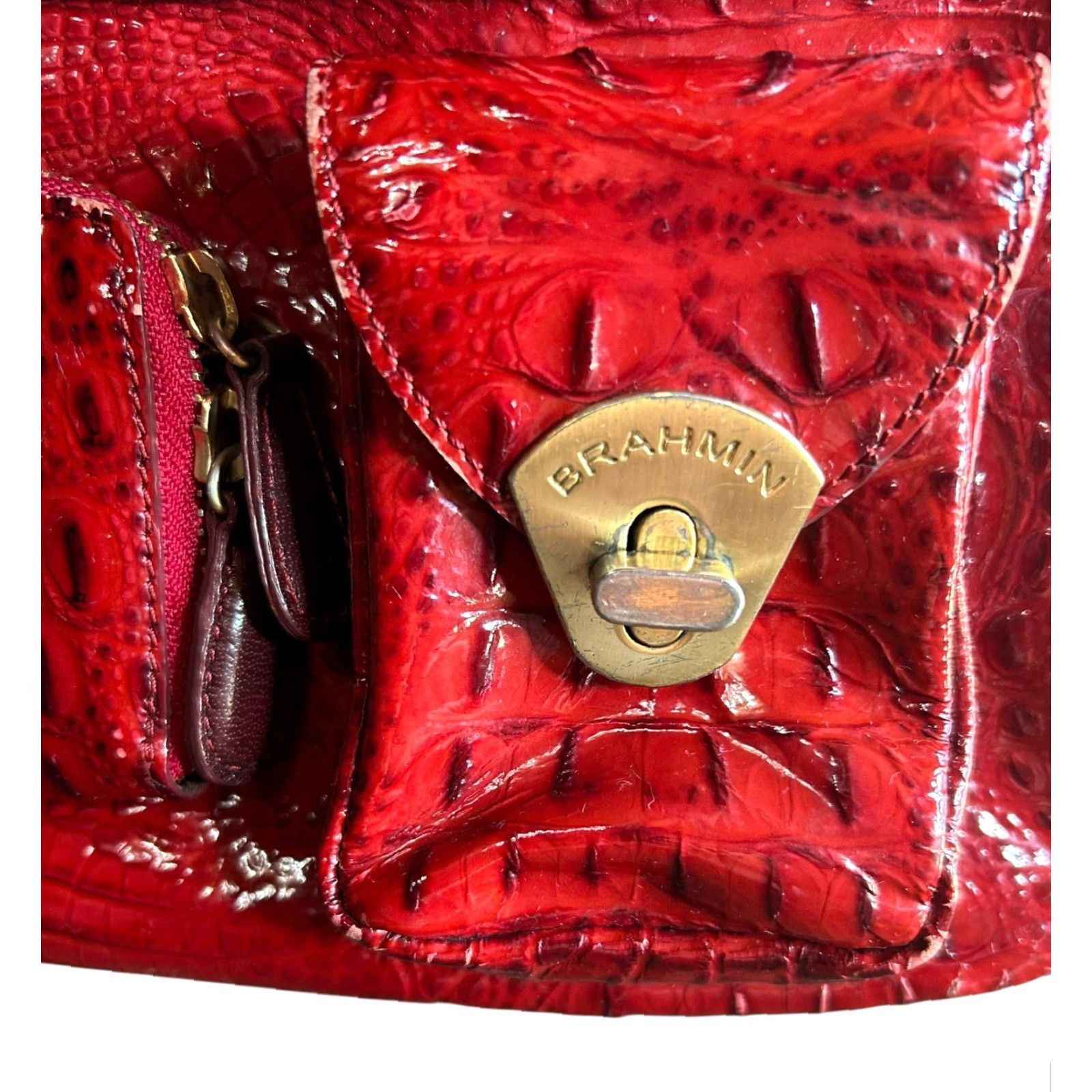 BRAHMIN Brahmin Red Croc Shoulder Bag Purse Pockets Large Women’s Read Crossbody Vintage Read Size ONE SIZE - 5 Thumbnail