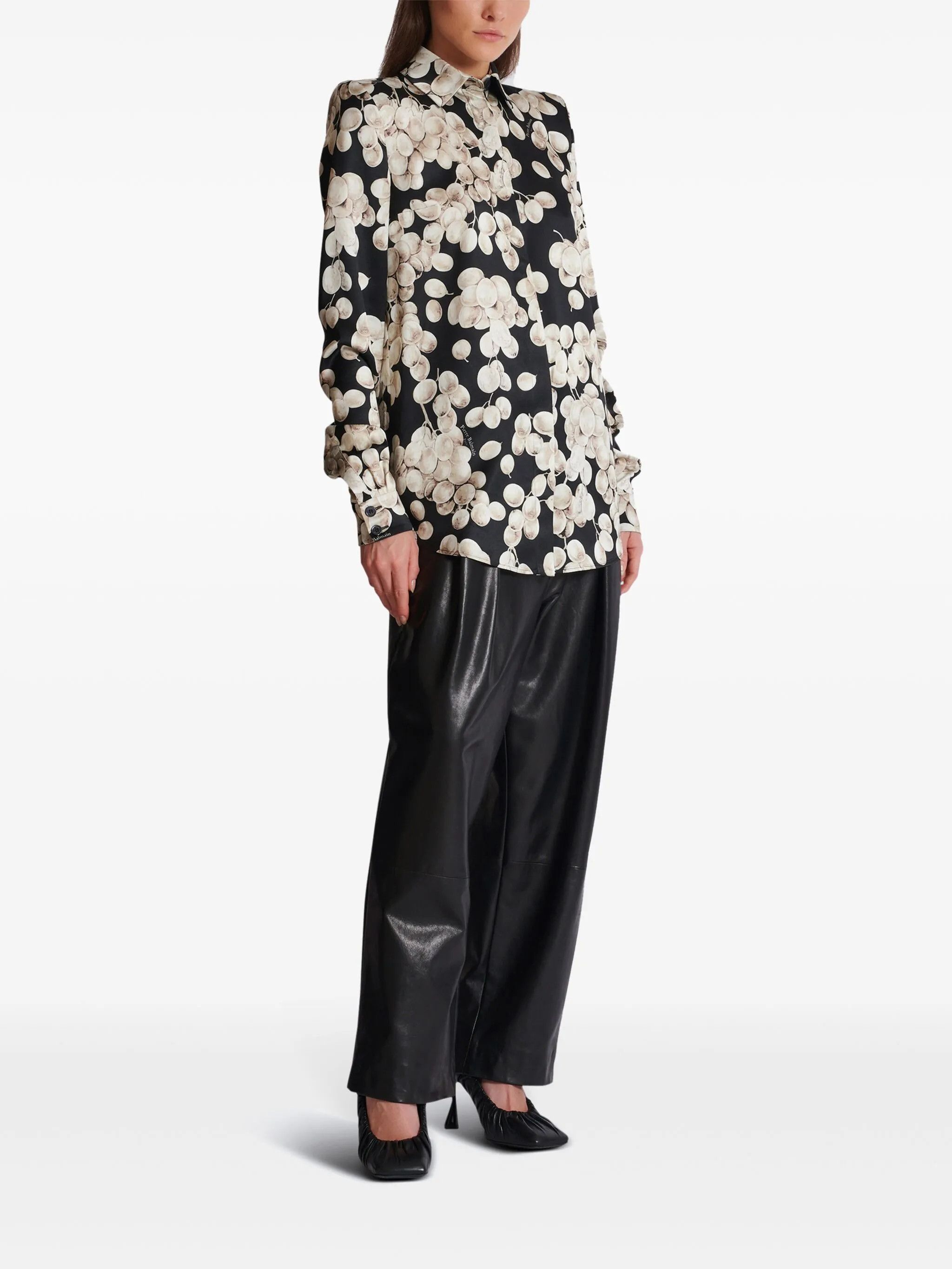 Balmain o1s1wg111025 Raisin Print Shirt in Black/White Size S / US 4 / IT 40 - 3 Thumbnail