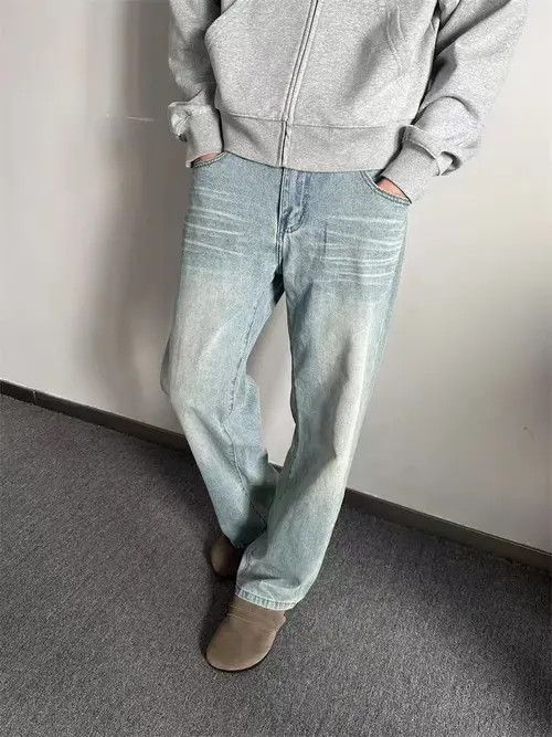 Japanese Brand Street Wash Cat Whisker Wash Straight Leg Jeans Size US 36 / EU 52 - 1 Thumbnail