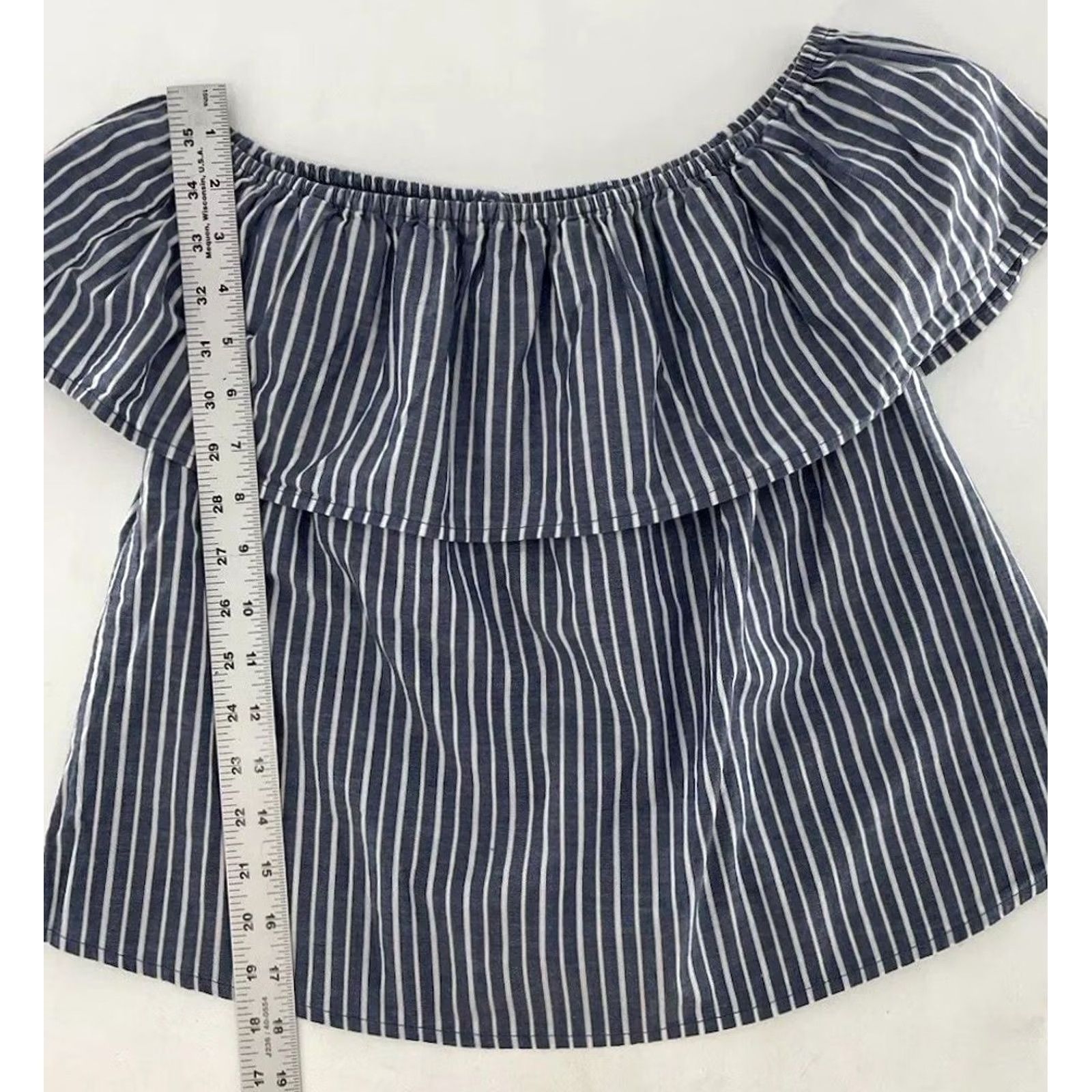 Vintage Xhilaration Blue & White Striped Off Shoulder 100% Cotton Blouse M Women Size M / US 6-8 / IT 42-44 - 4 Thumbnail