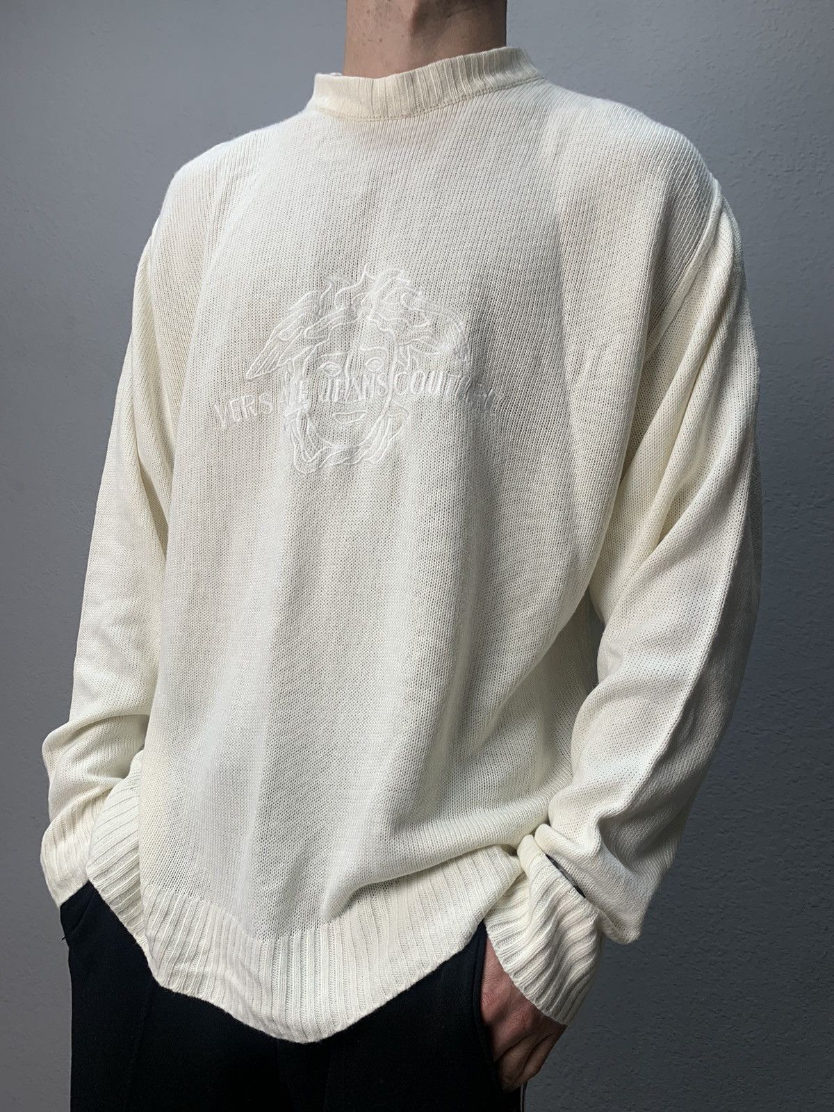 Vintage Versace Jeans Couture Distressed Striped Sweater Y2K