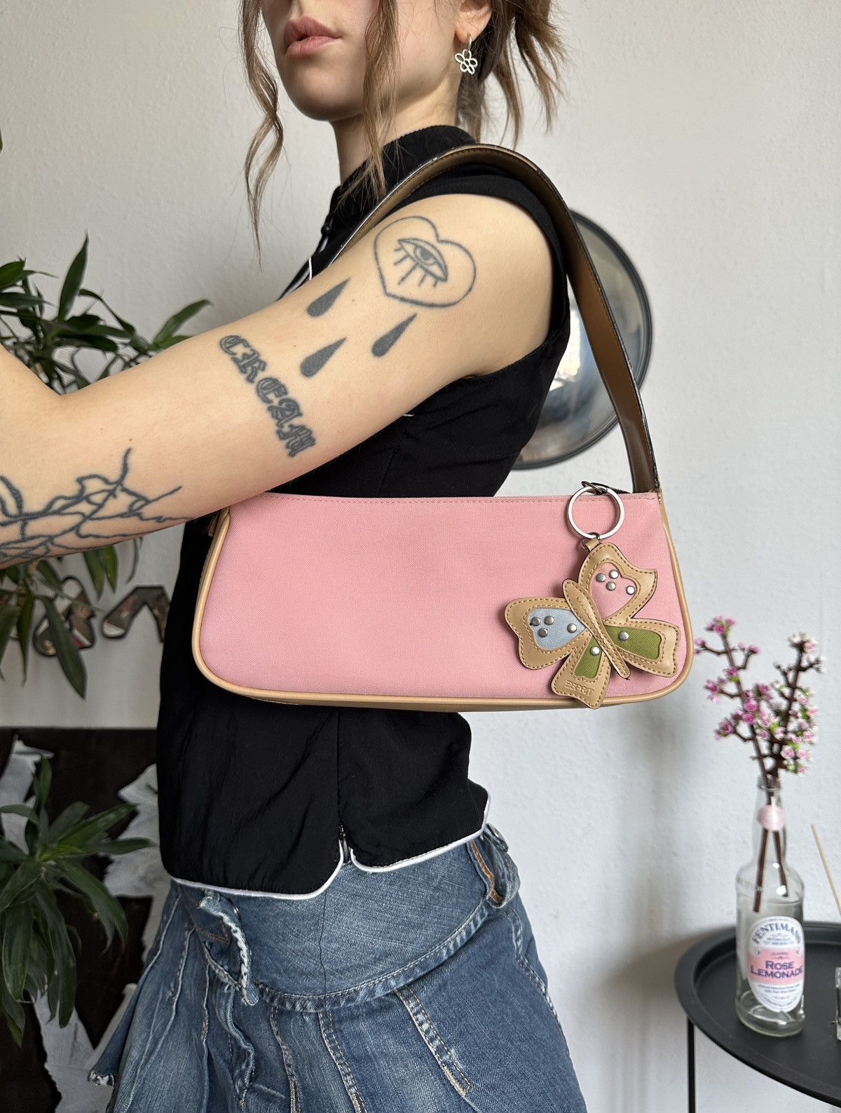 Micro Purse Baguette Retro Butterfly Mini Bag Y2K in Pink, Women's
