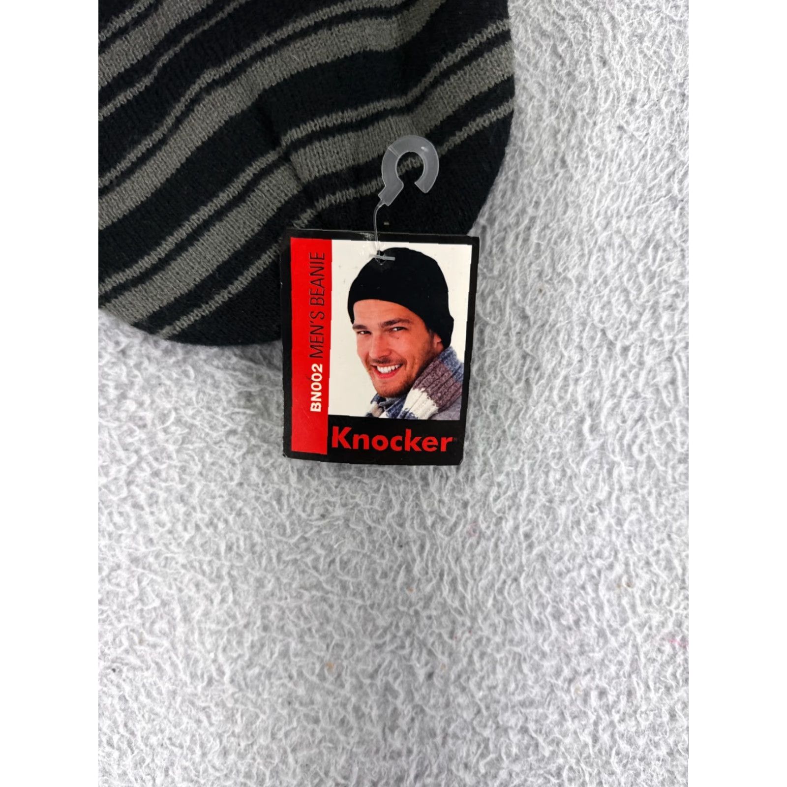 Vintage Knocker Beanie Toque Adult One Size Black Gray Striped 100% Acrylic Knit Ski Size ONE SIZE - 3 Thumbnail