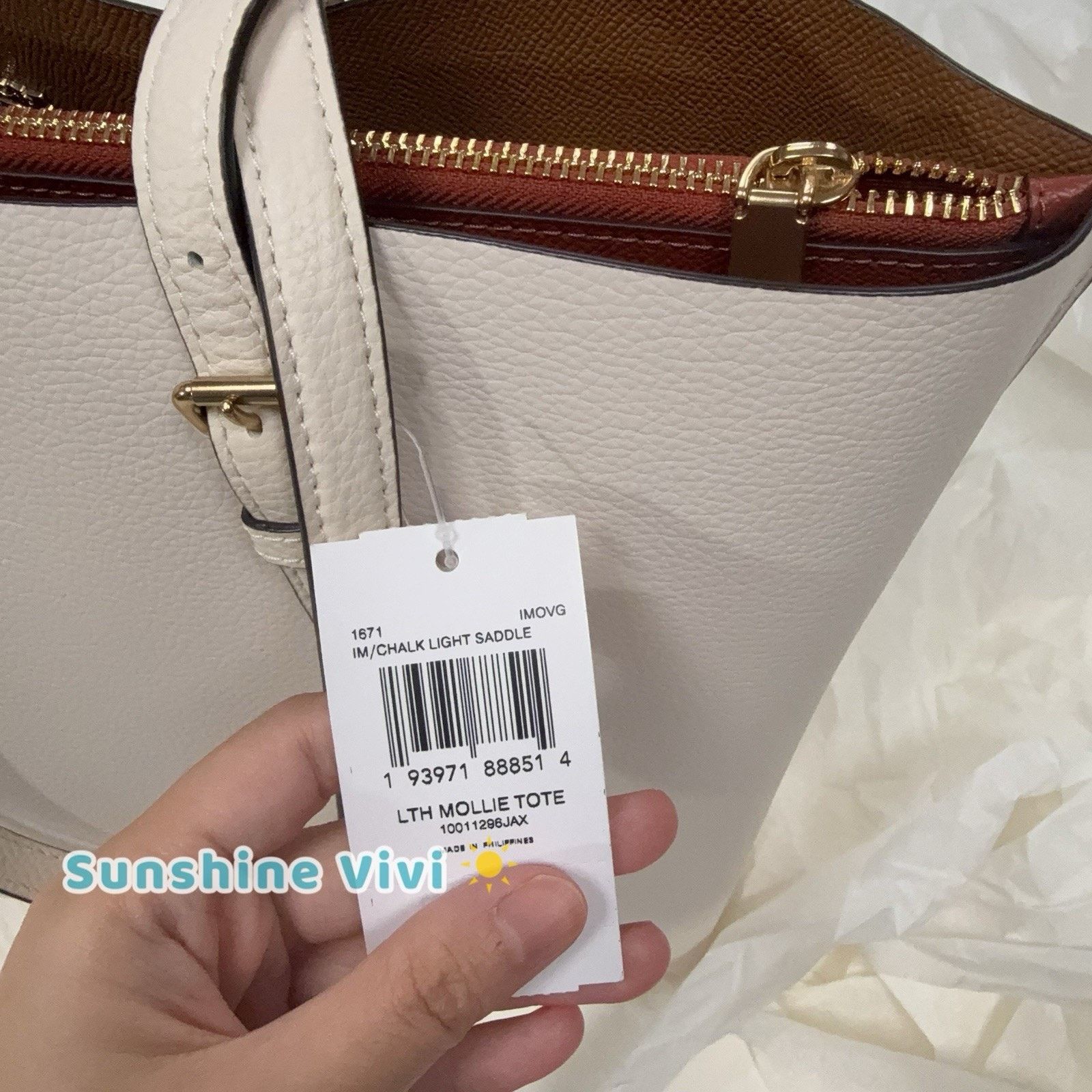 Coach NWT Coach 1671 Mollie Leather Chalk/Light Saddle Large Tote Size ONE SIZE - 6 Thumbnail