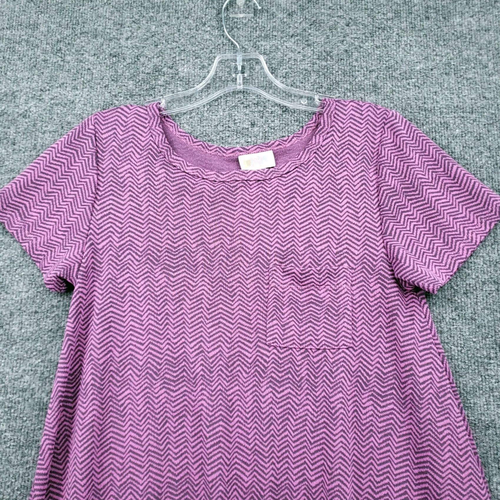Vintage VINTAGE LuLaRoe Dress Womens 2XS Purple Trapeze Swing Hi-Low Short Sleeve Chevron Knit Casual Womens Size 24" / US 00 / IT 34 - 6 Thumbnail