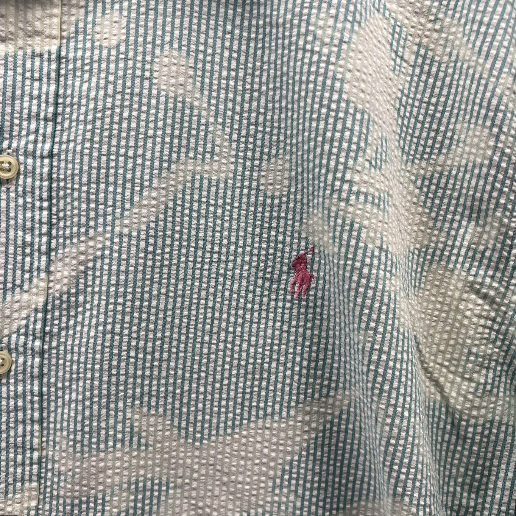Ralph Lauren Ralph Lauren Shirt Mens 2XLT Green Seersucker Short Sleeve Button Tall Bleached Size US XXL / EU 58 / 5 - 7 Thumbnail