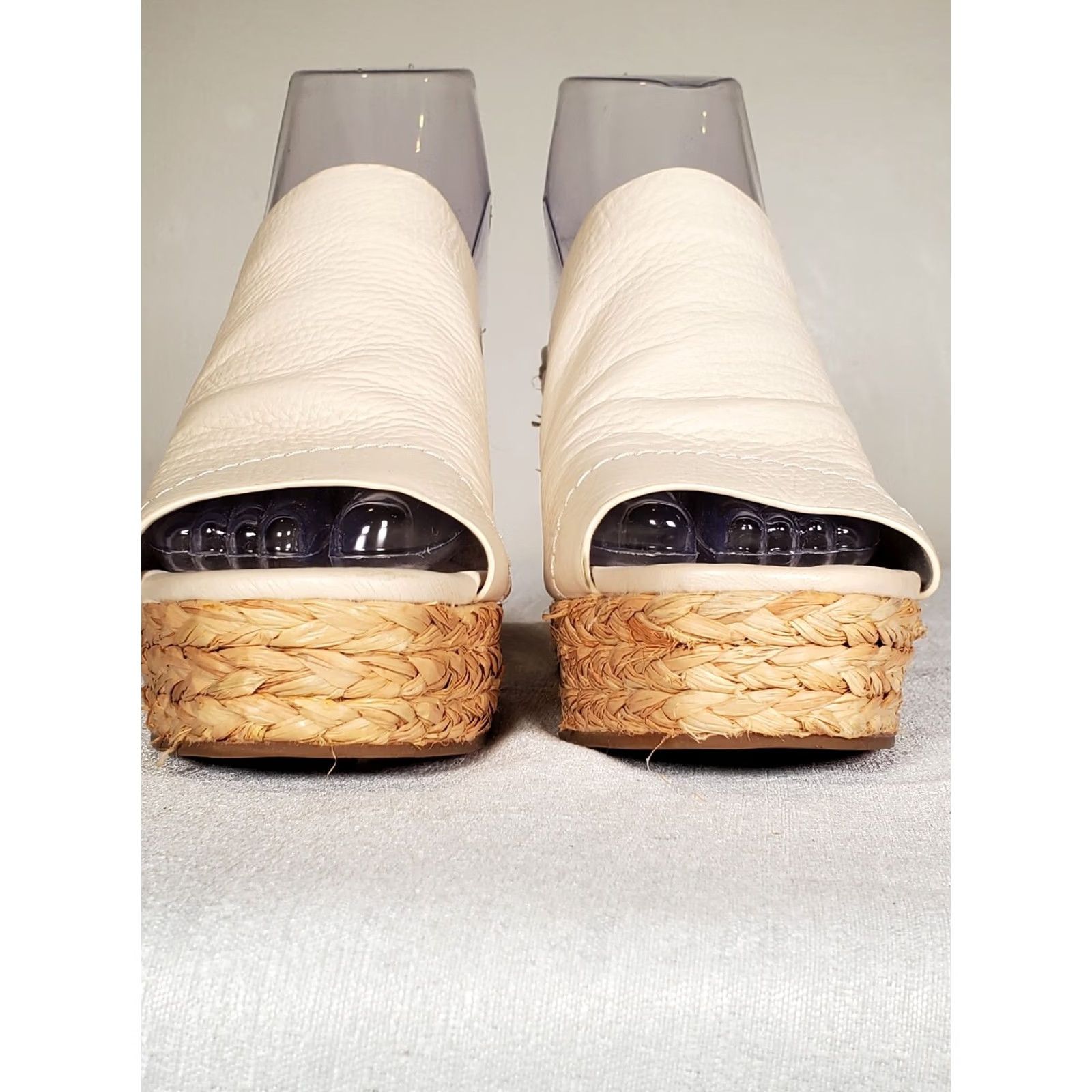 Splendid Splendid Theodore Cream Leather Raffia Peep-Toe Mules Women's Size US 9 M New Size US 9 / IT 39 - 6 Thumbnail