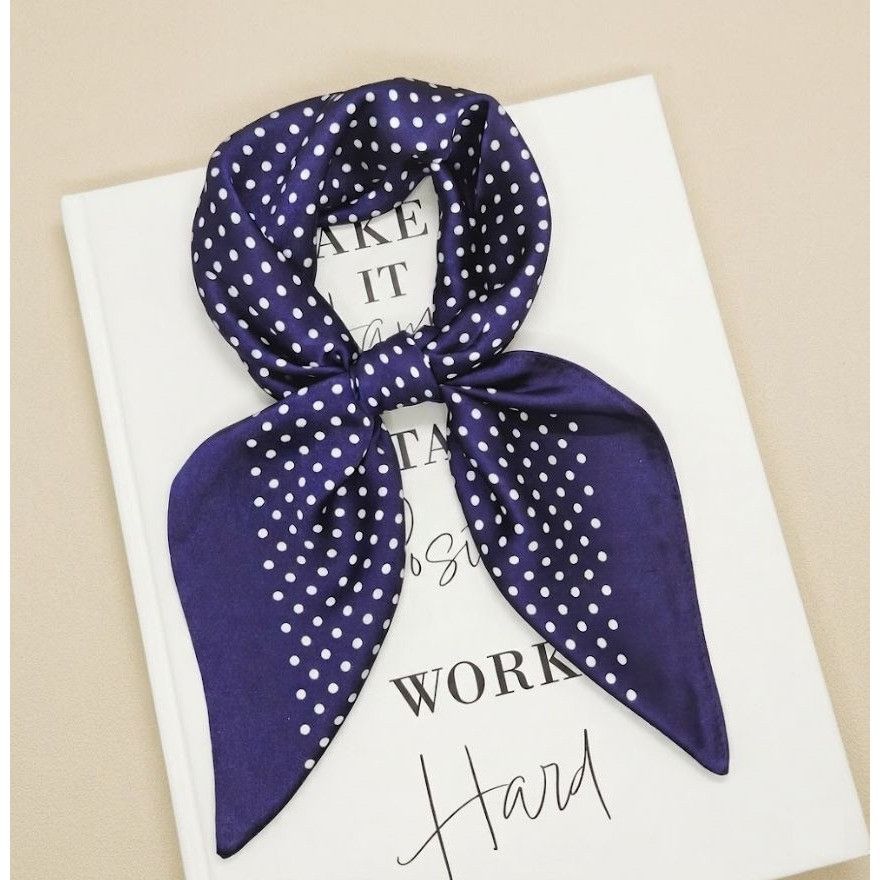 Other Luxury Elegant Bandana Square Scarf Satin Navy Blue White Do Size ONE SIZE - 1 Thumbnail