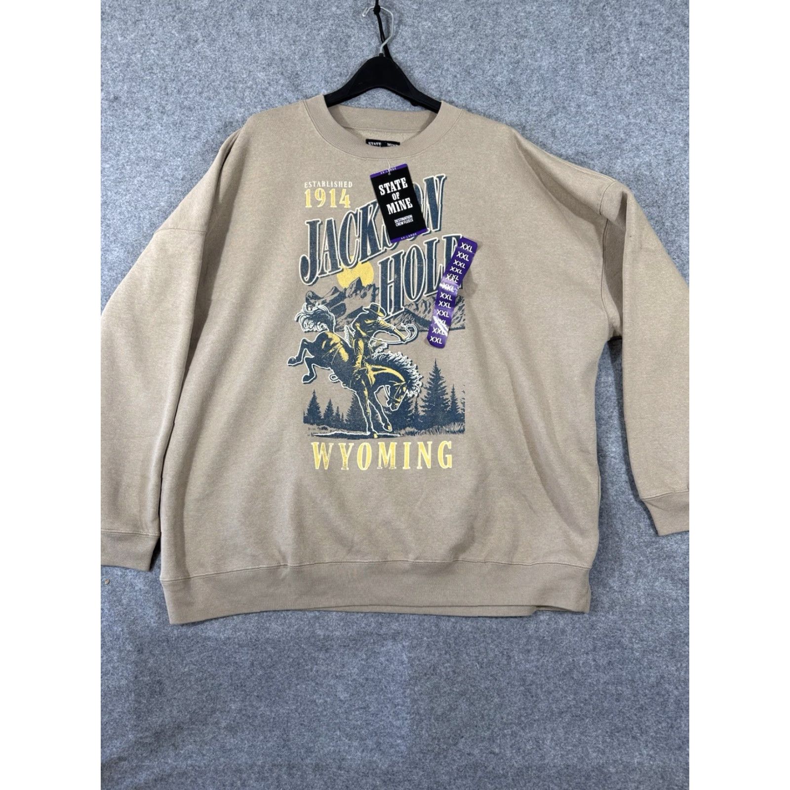 Vintage State Of Mine Sweatshirt Men 2XL Jackson Hole Wyoming Taupe Fleece Cotton NWT Pullover Size US XXL / EU 58 / 5 - 2 Thumbnail