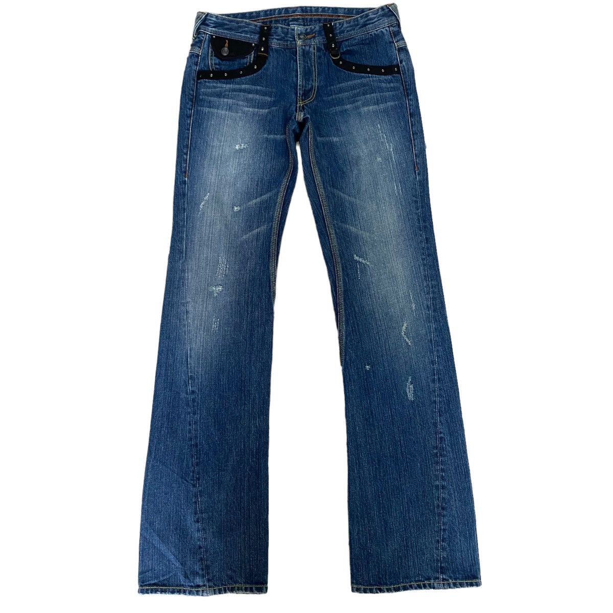 Nicole Club Nicole Club For Men Leather Lace Denim Flare Jeans Size US 31 - 2 Thumbnail