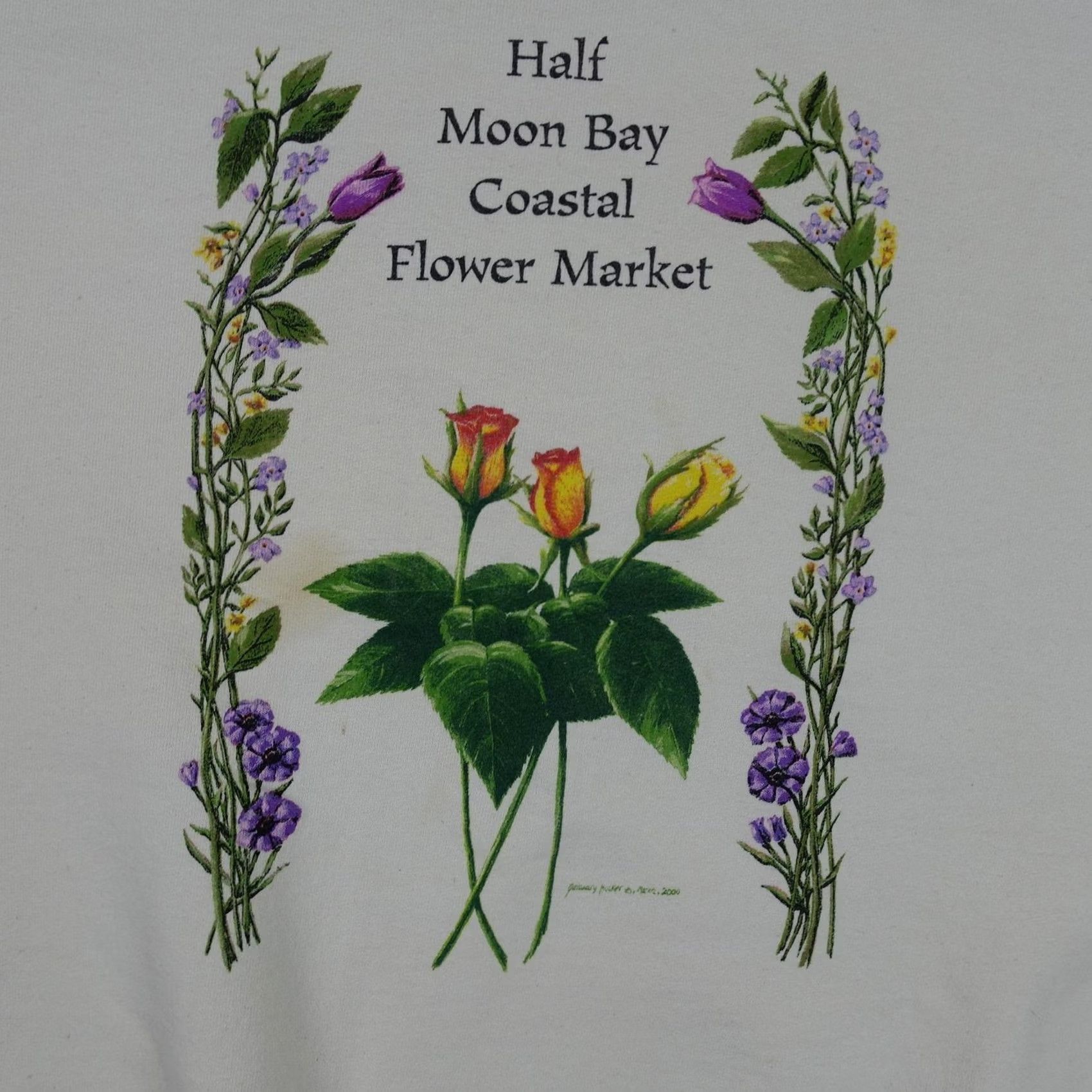 Market VINTAGE Half Moon Bay Sweatshirt Mens L White Floral Graphic Print Coast Flower Market 2000s Y2K Size US L / EU 52-54 / 3 - 2 Thumbnail